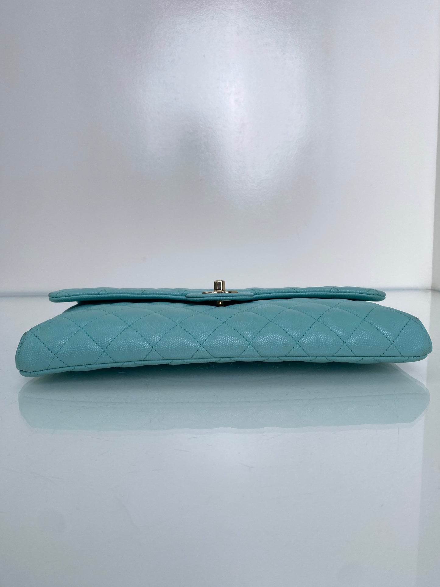 Chanel Light Blue Caviar Quilted Clutch LGHW