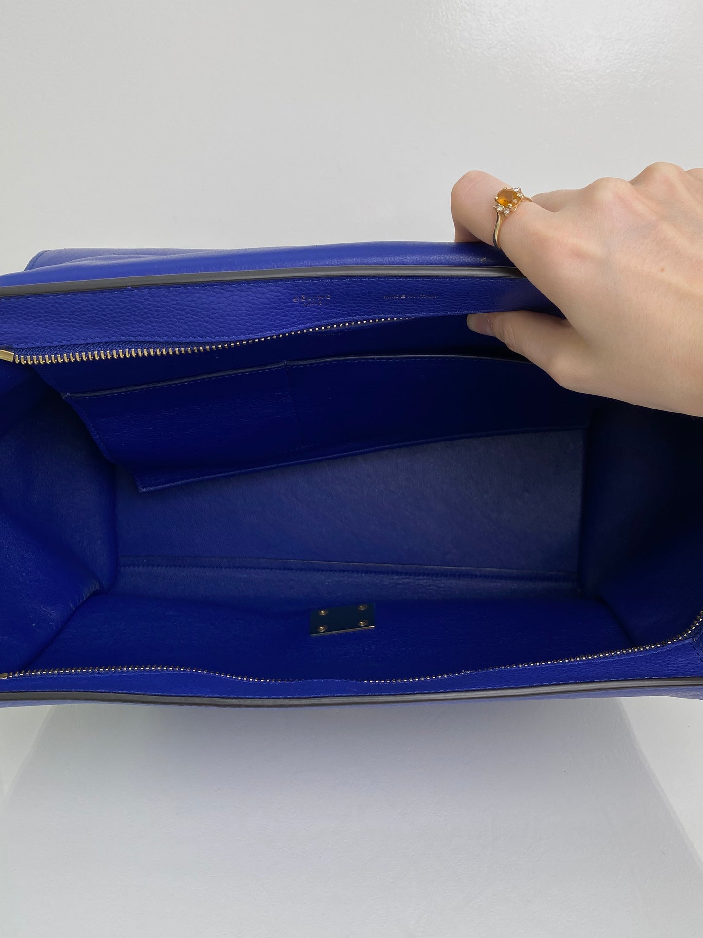 Celine Royal Blue Calfkin Leather Medium Trapeze Bag GHW