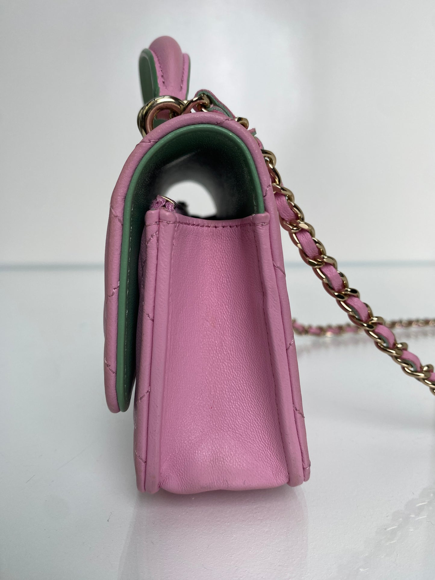 Chanel Pink & Green Top Handle Phone Holder Crossbody Bag GHW