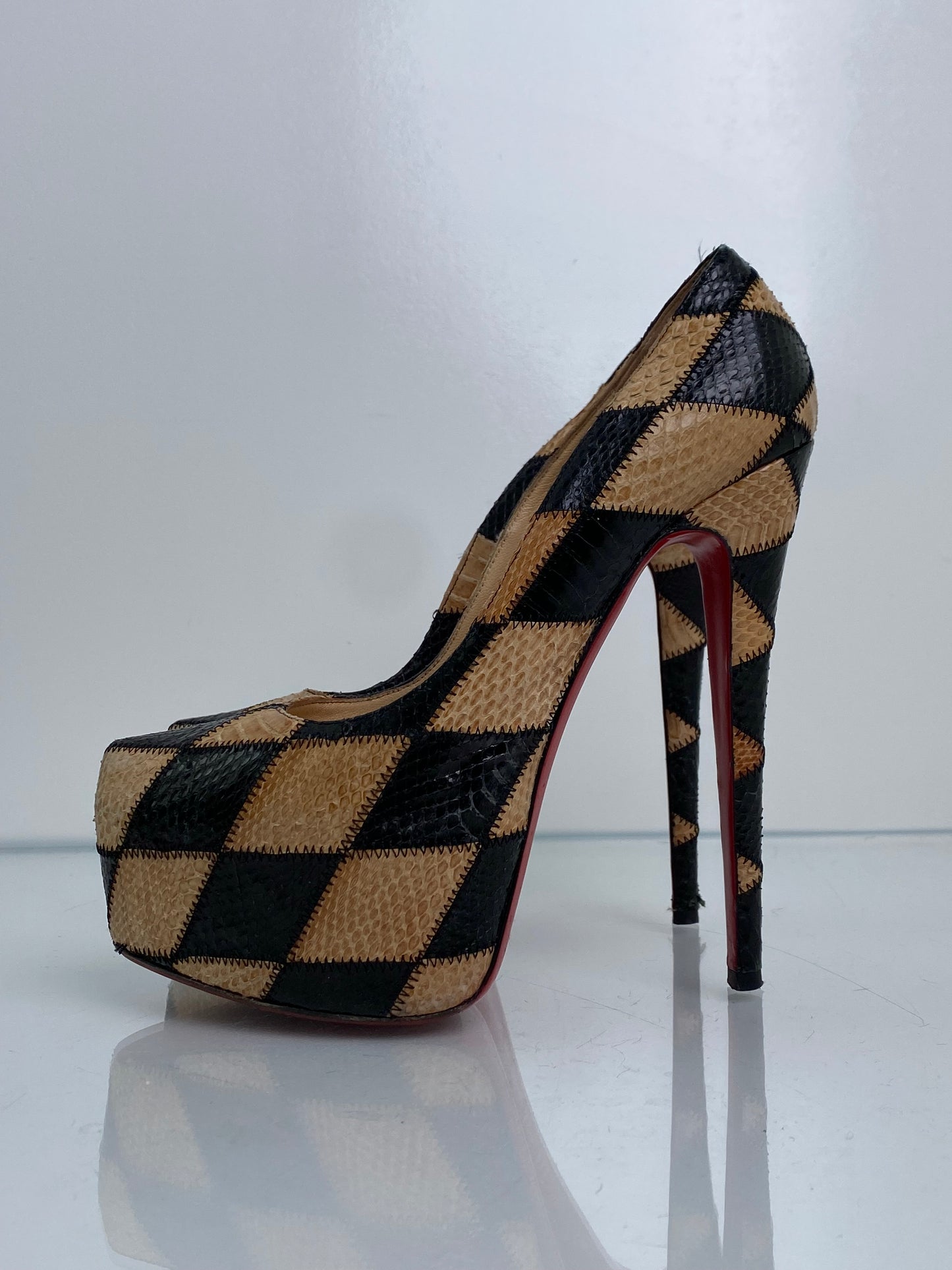 Christian Louboutin Brown & Black Python Checkered Pumps, 39