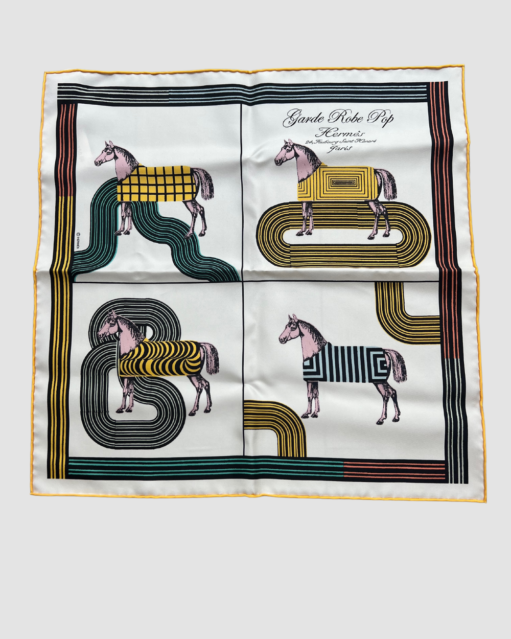 Hermes Silk Pocket Square with Horses