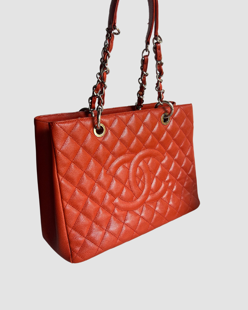 Chanel GST Grand Shopping Tote Shoulder Bag Red Caviar Leather