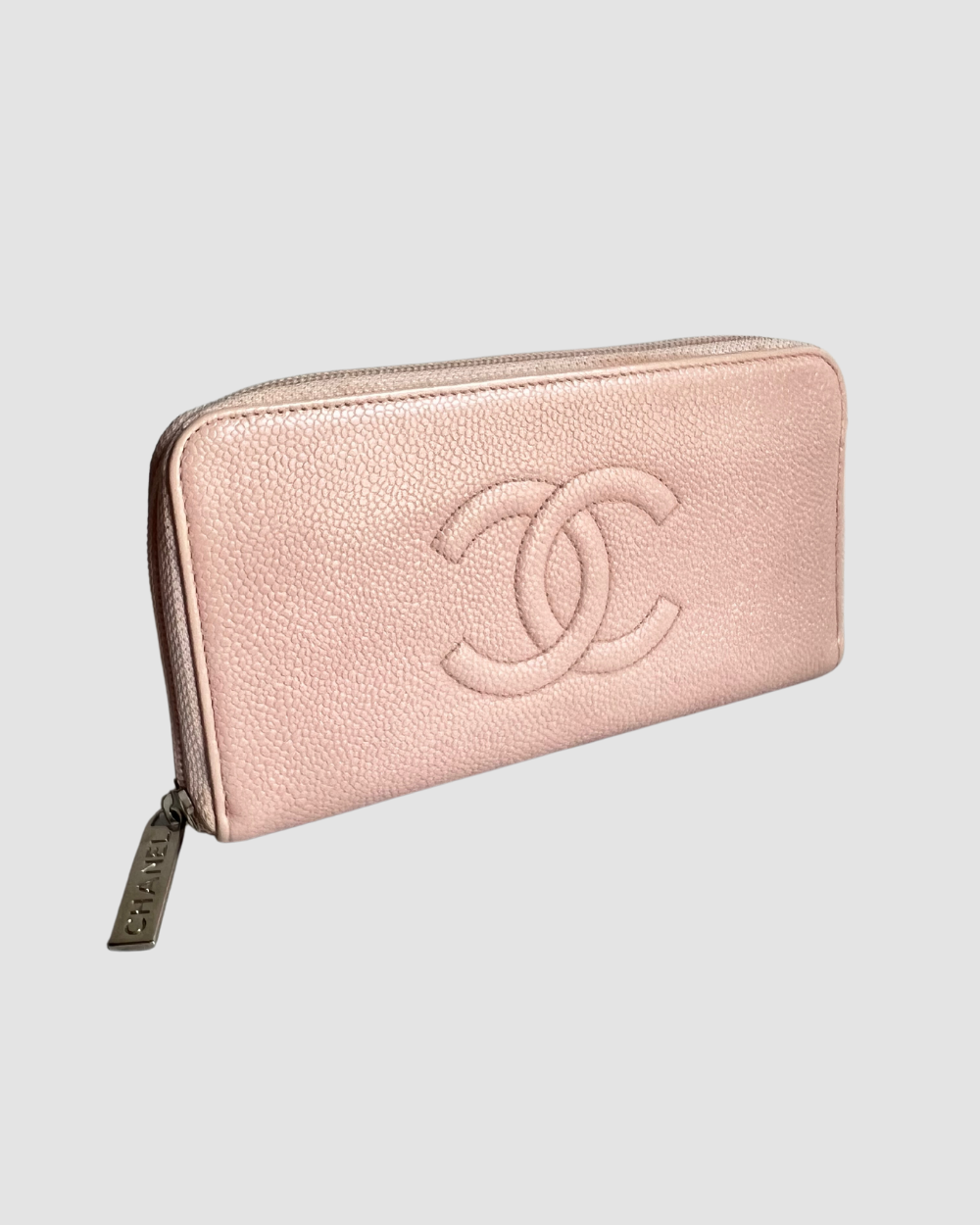 Chanel Pink Timeless Caviar Zippy Wallet