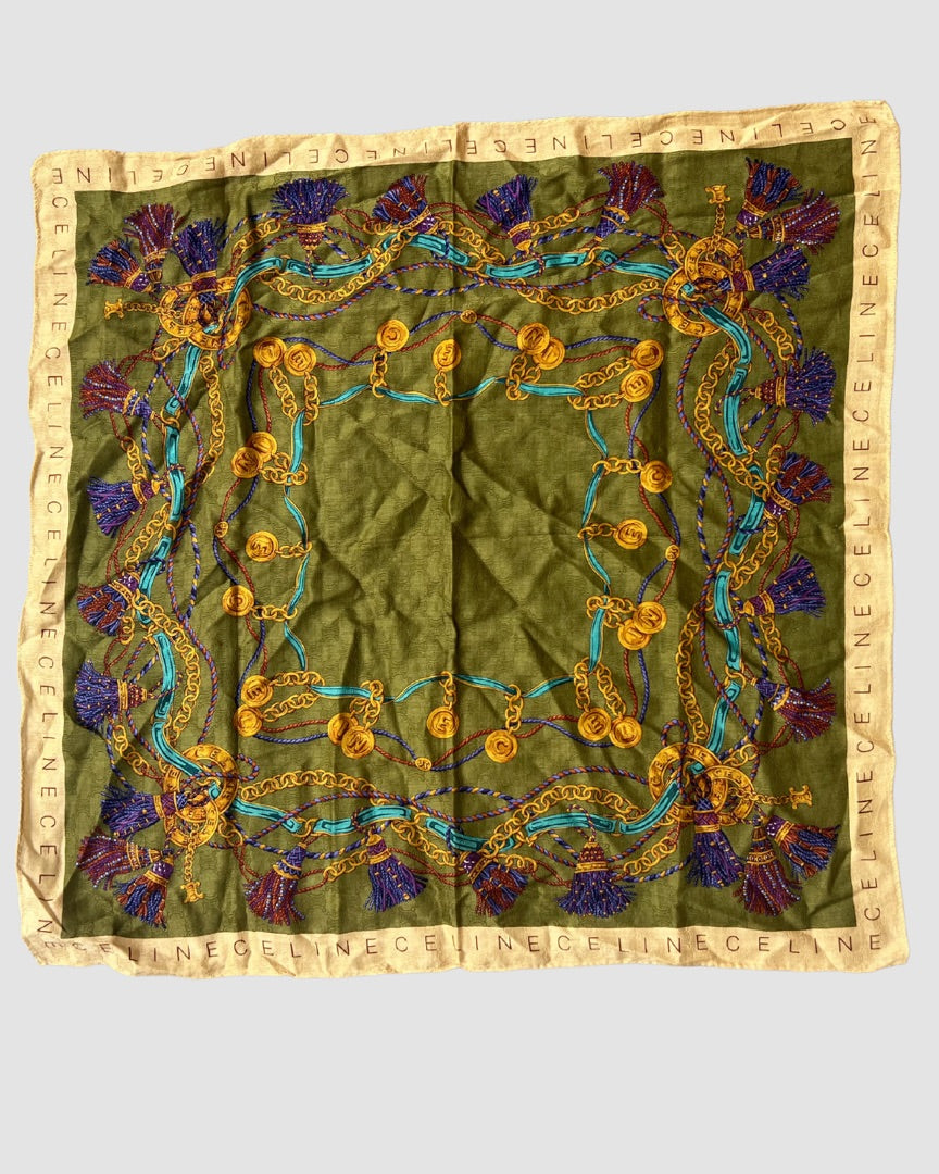 Celine Vintage Green Chain Scarf