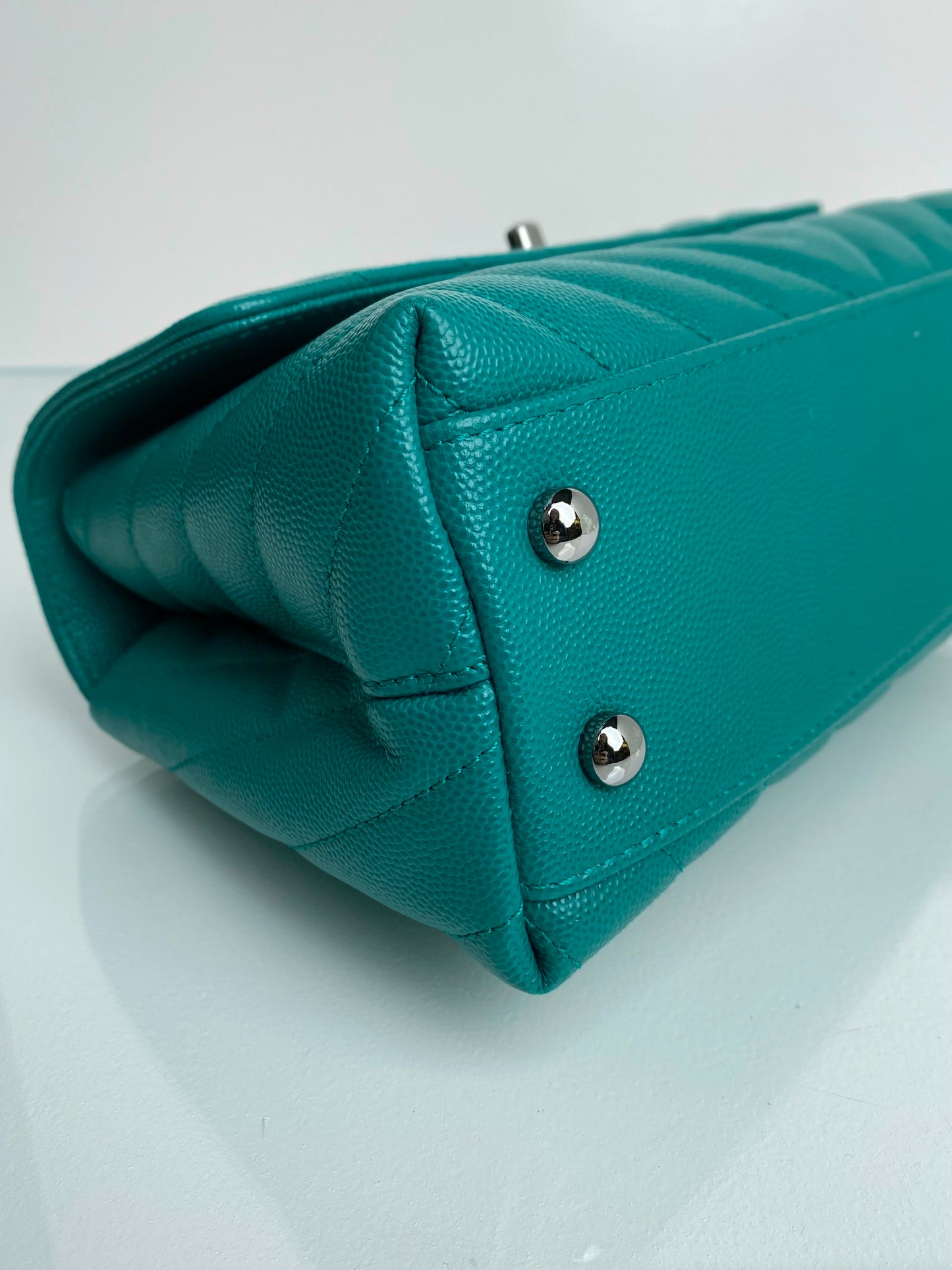Chanel Small Coco Handle Dark Teal Caviar Leather SHW
