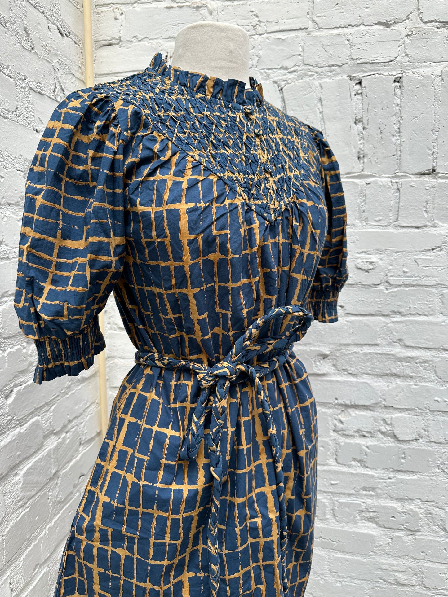 Olivia James Blue/Yellow Geometric Dress S