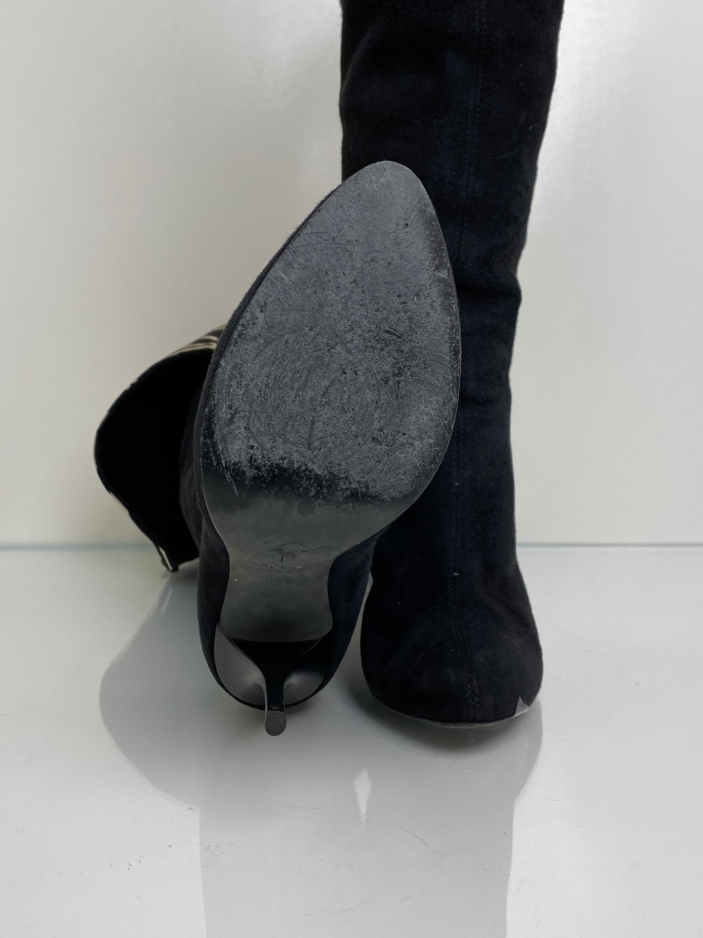 Guiseppe Zanotti Black Suede Thigh High Heels, 38.5