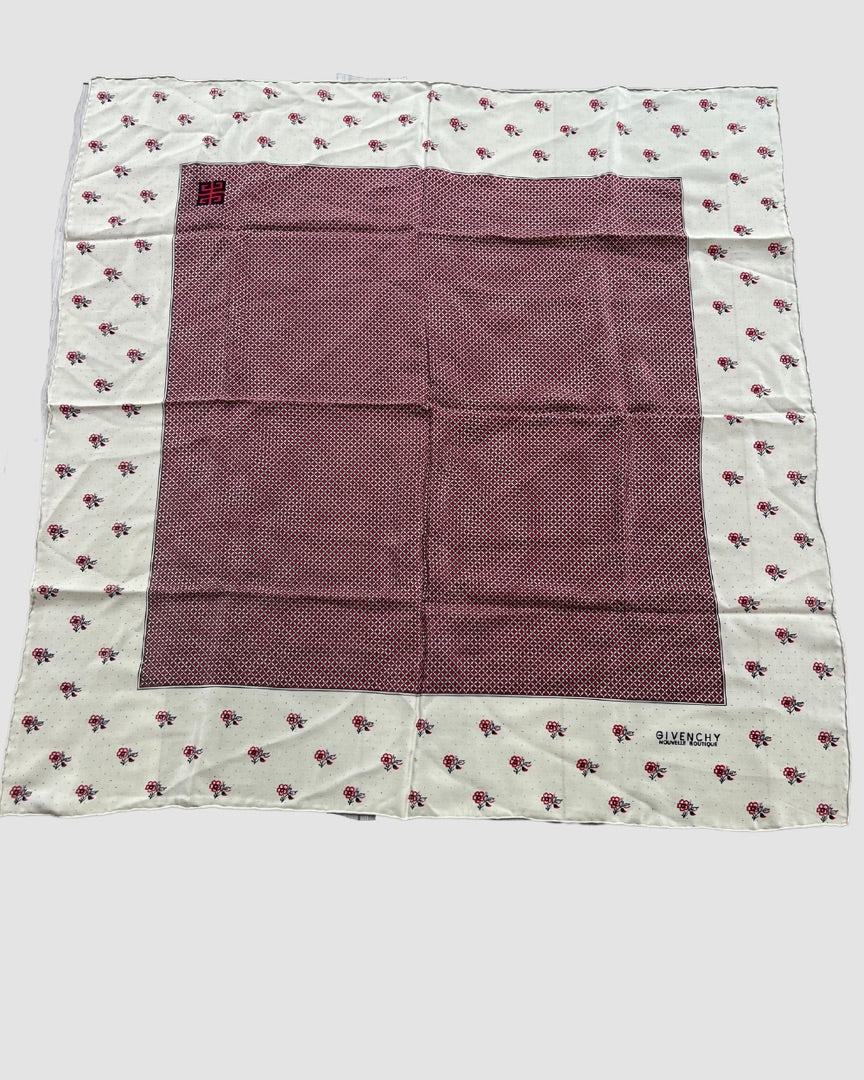 Givenchy Red Floral/Plaid Silk Scarf
