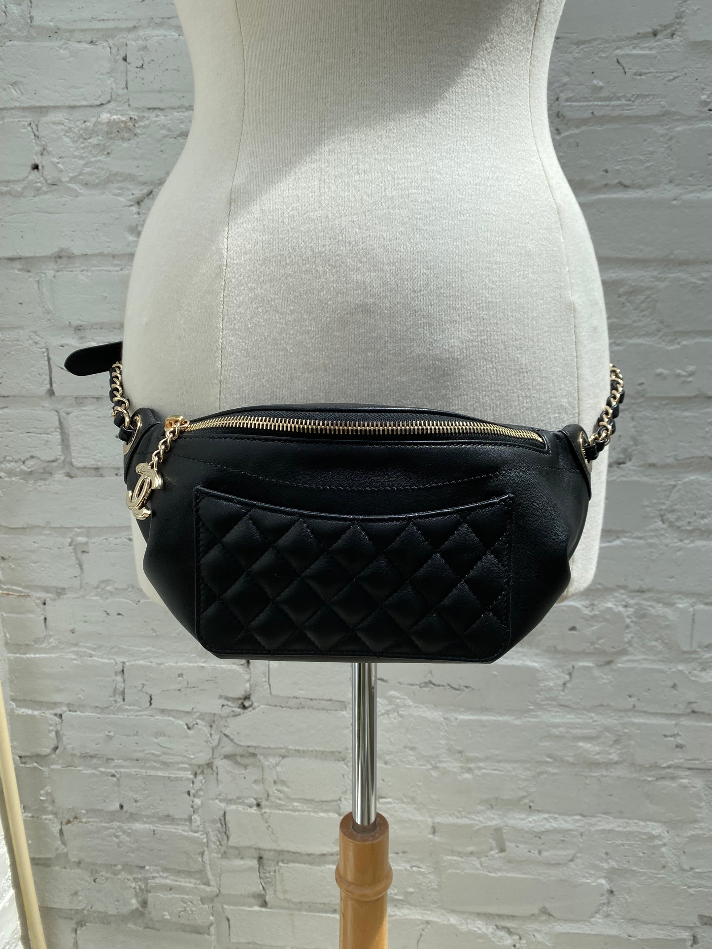 Chanel Black Semi Quilted Bum Bag GHW