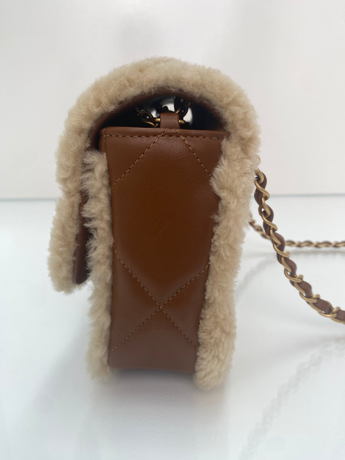 Chanel Camel & Shearling Medium Flap Bag GHW