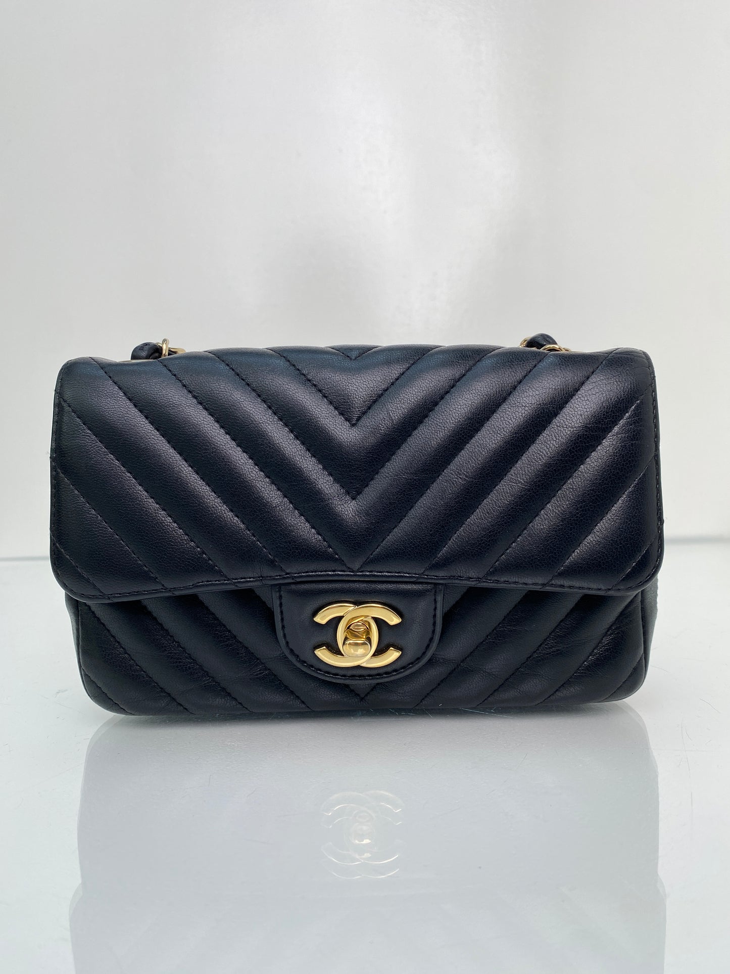 Chanel Classic Black Mini Rectangular Chevron Flap Bag GHW