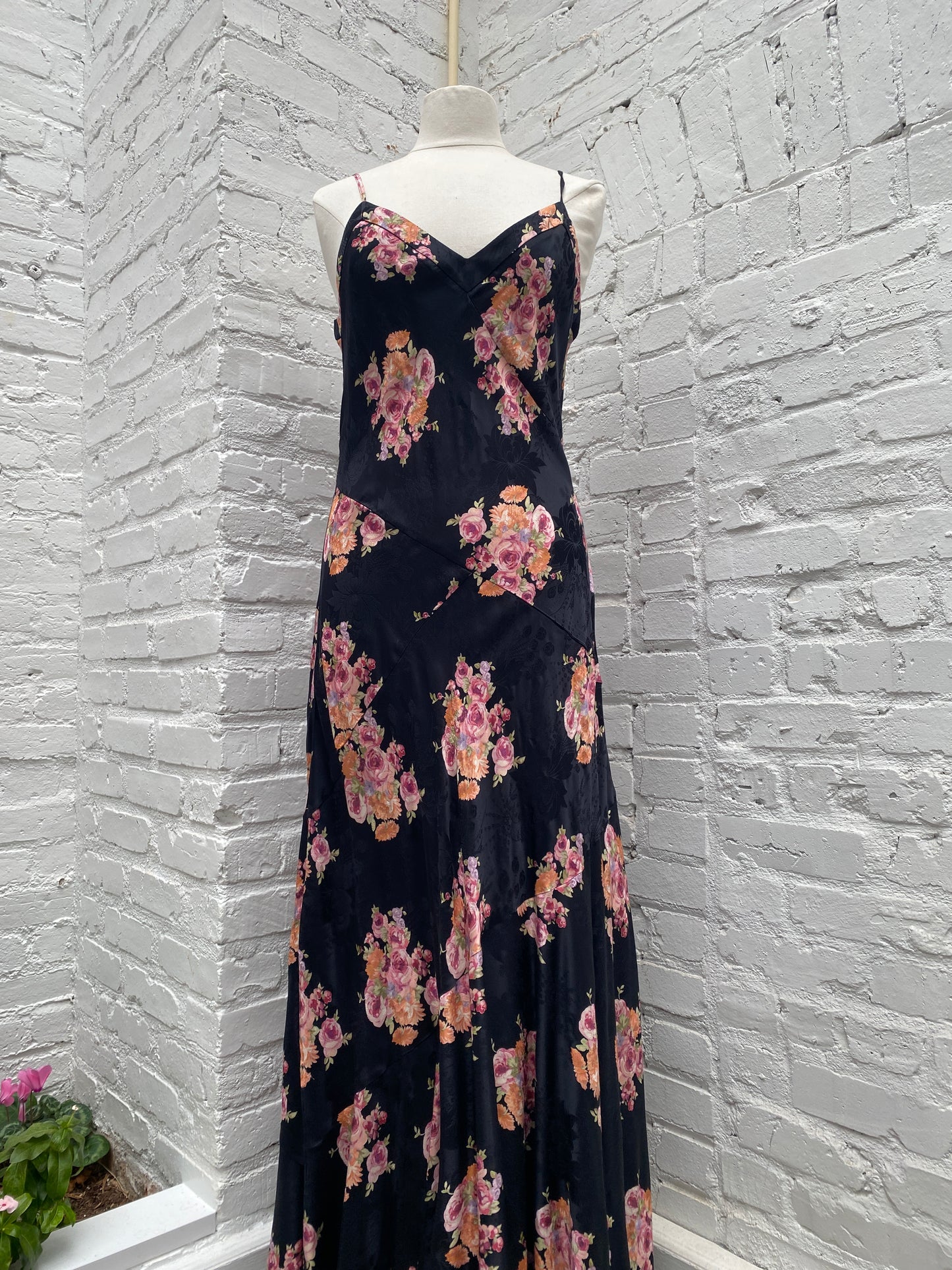 LoveShackFancy Black Floral Slip Dress, L
