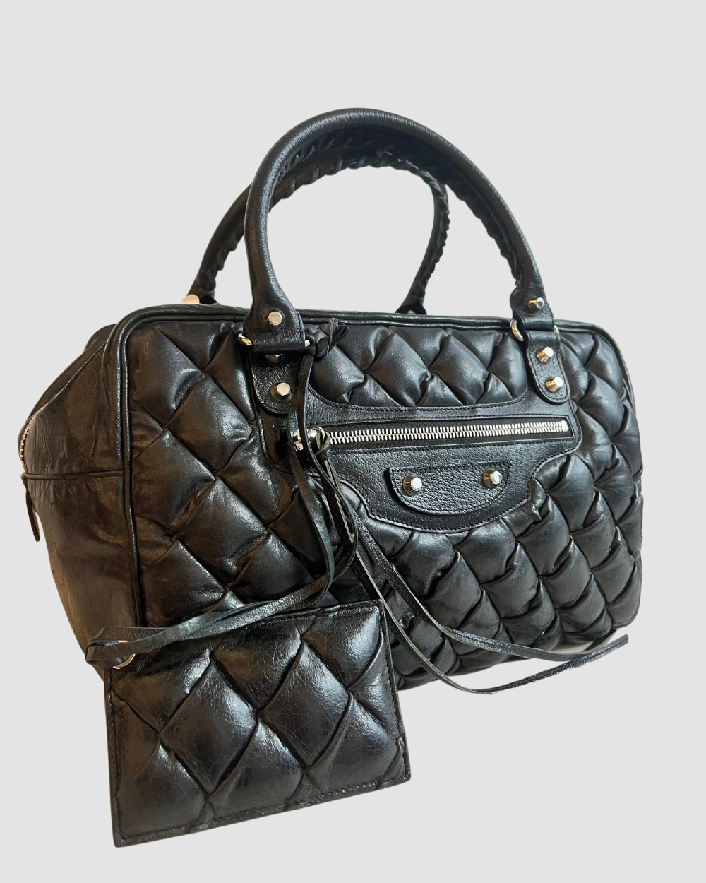 Balenciaga Black Leather Bowling Bag