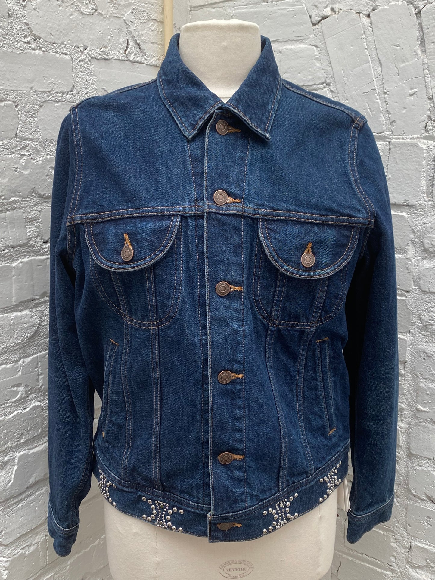 Celine Dark Union Wash Studded Triomphe Denim Jacket L