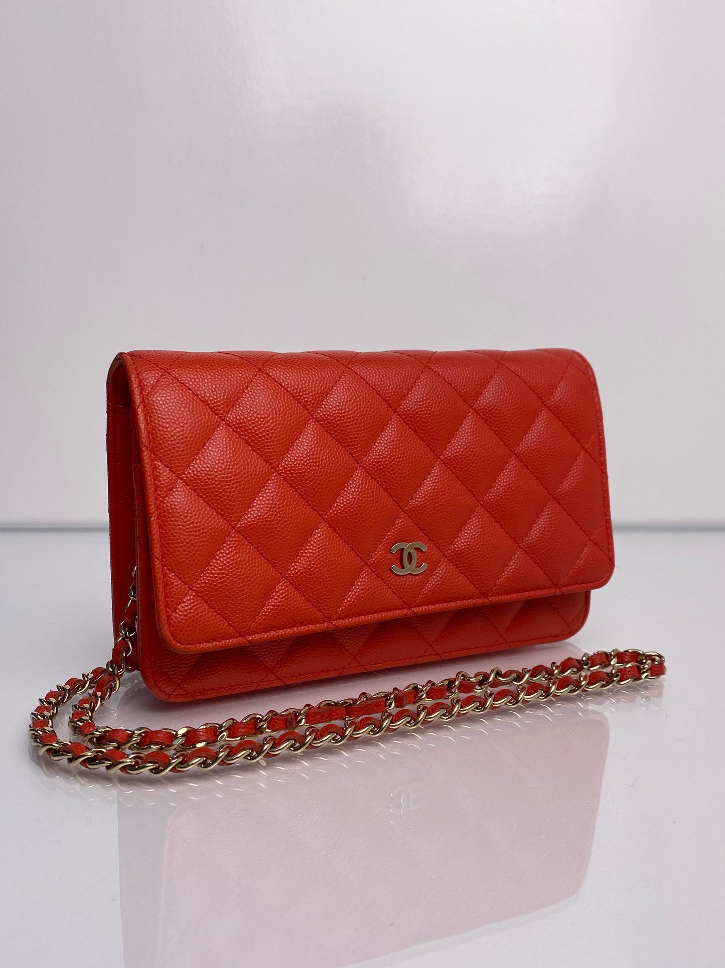 Chanel Orange Poppy Caviar Wallet on Chain LGHW
