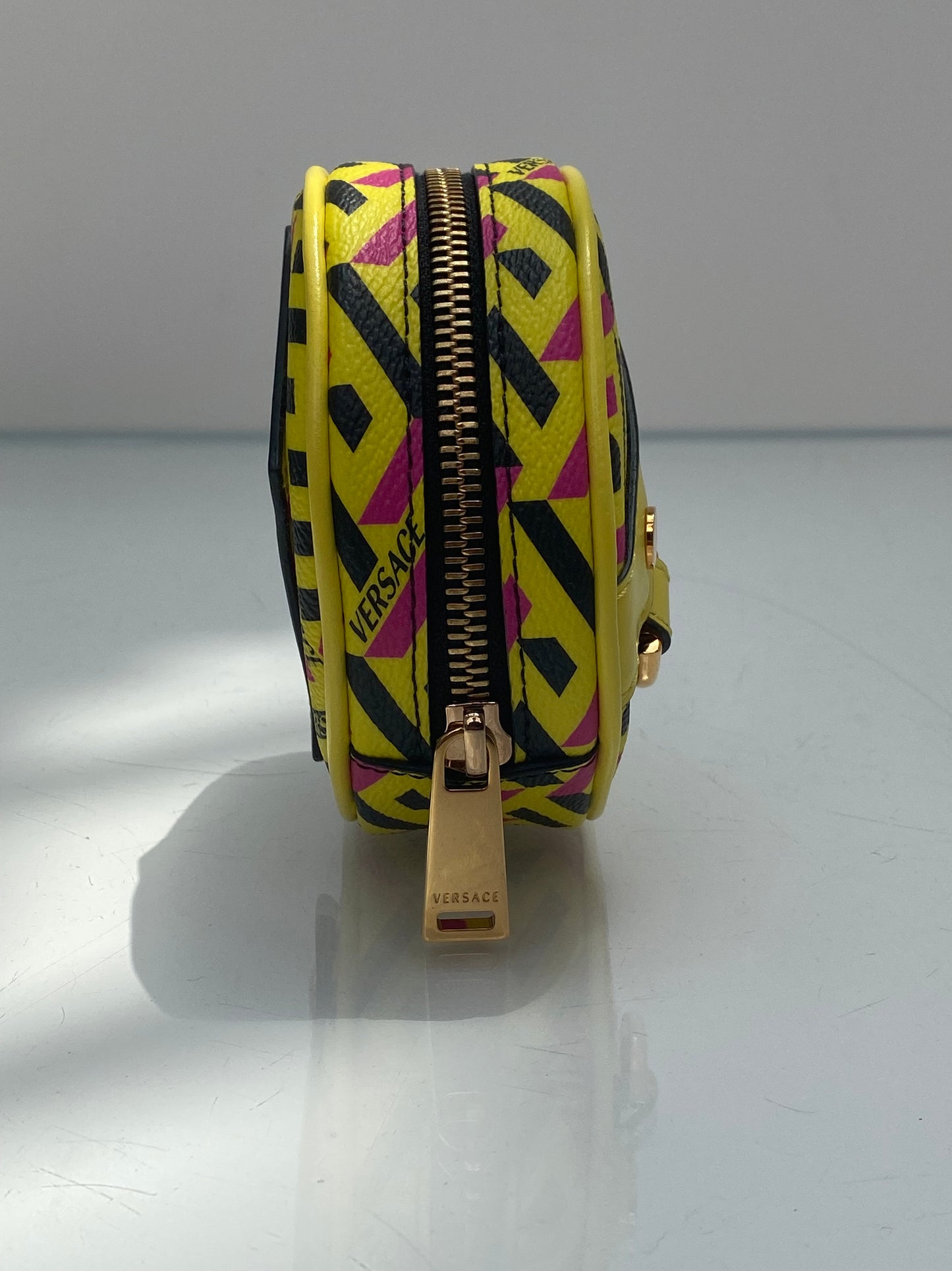 Versace Yellow Vintage La Greca Round Zip Pouch