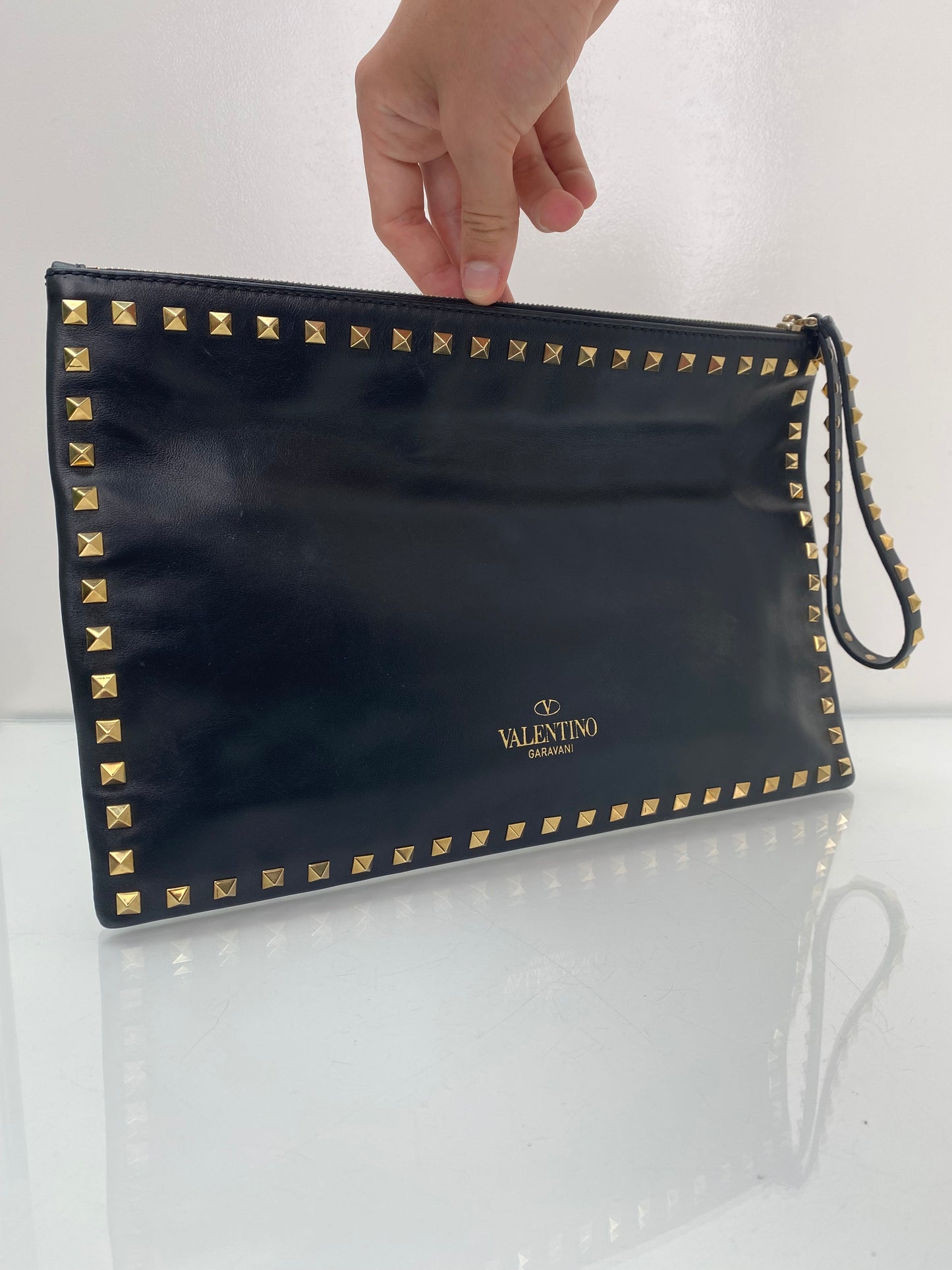 Valentino Black & Gold Rockstud Clutch