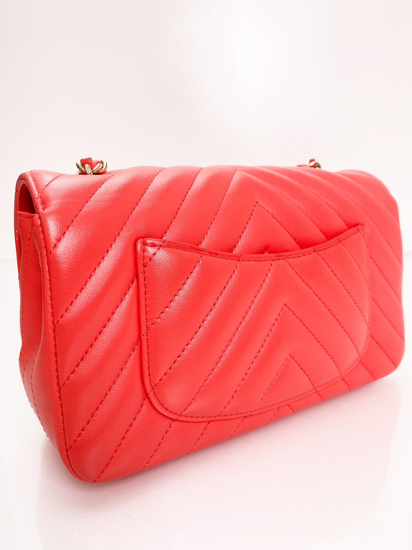Chanel Classic Mini Rect Orange/Red Chevron LGHW