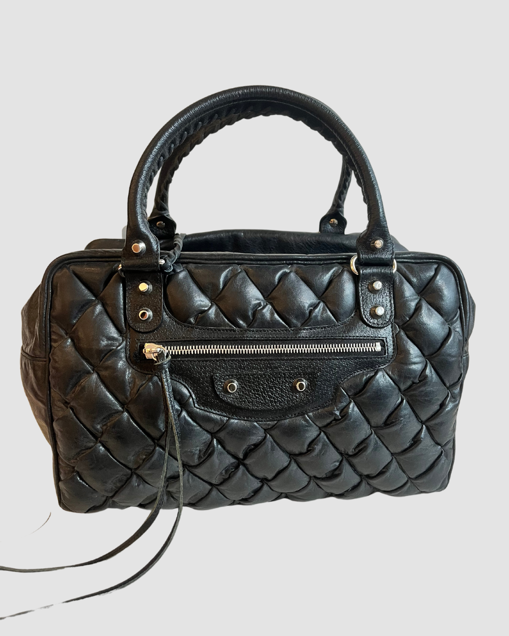 Balenciaga Black Leather Bowling Bag