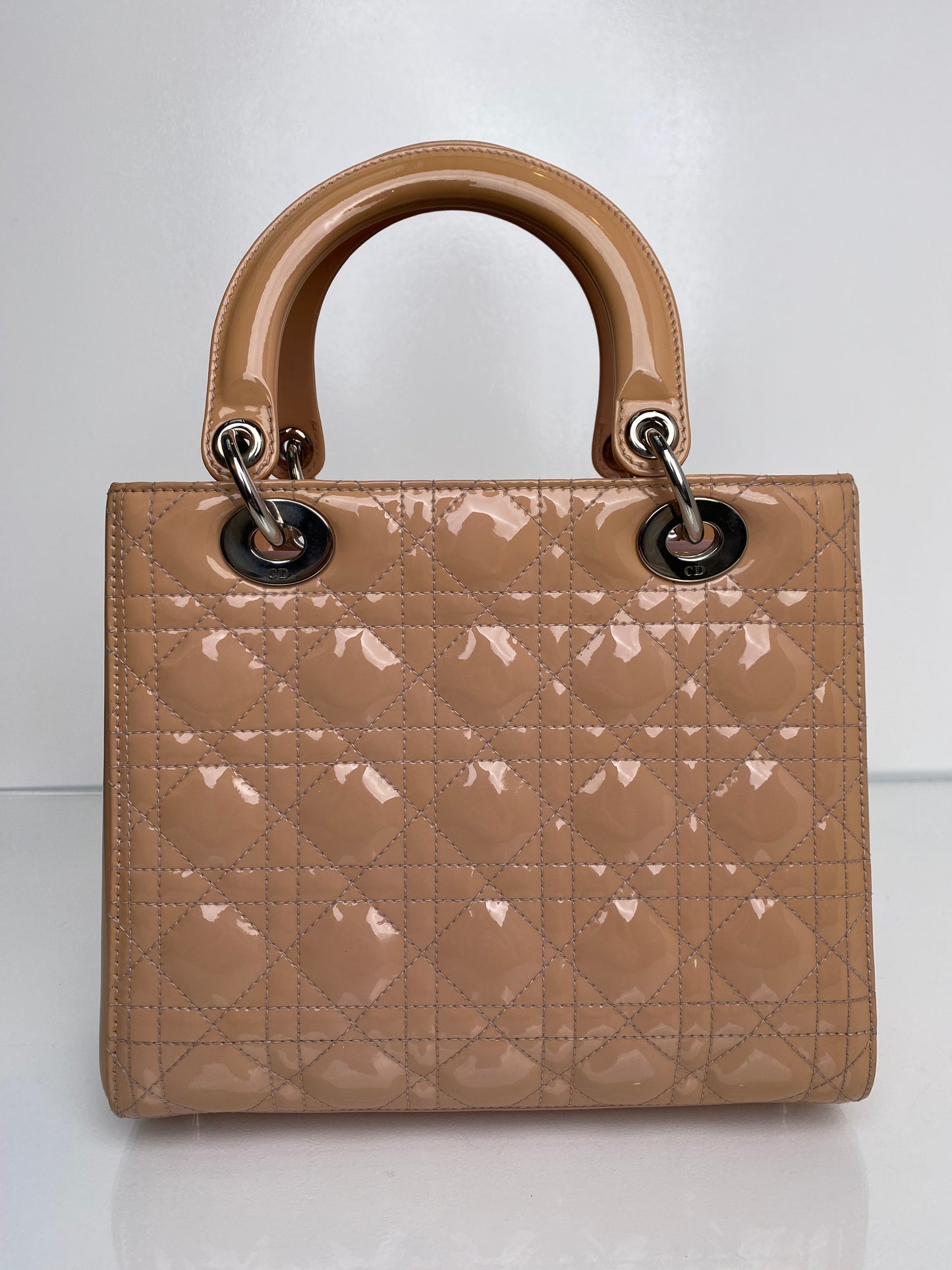 Dior Tan/Peach Patent Lady Dior Bag