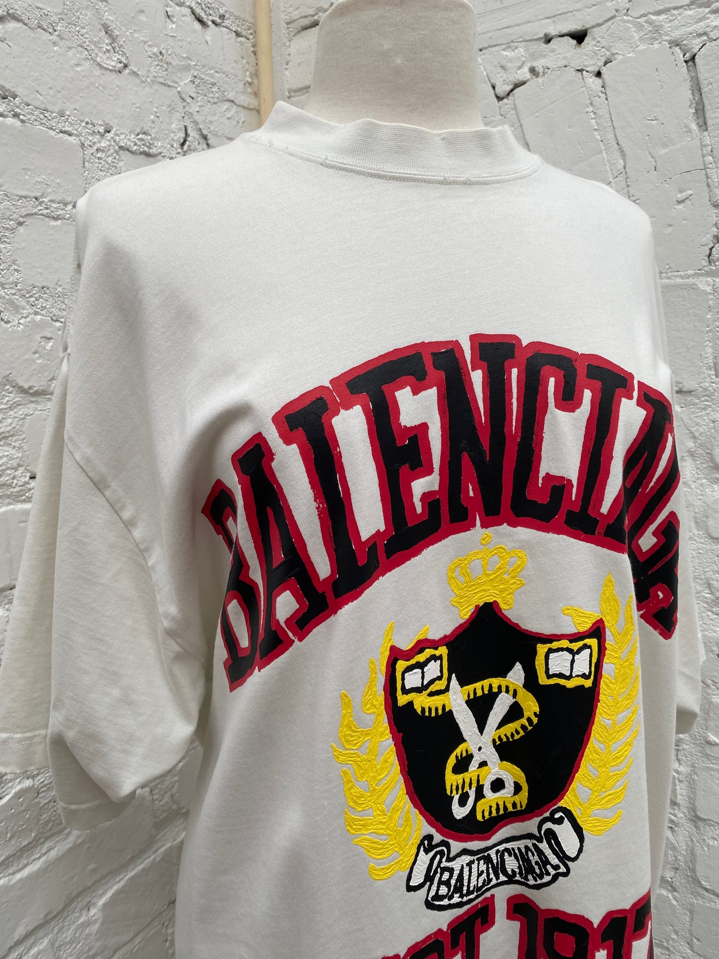 BALENCIAGA White, Red, & Black Crest ‘1917’ T Shirt, L (As Is)