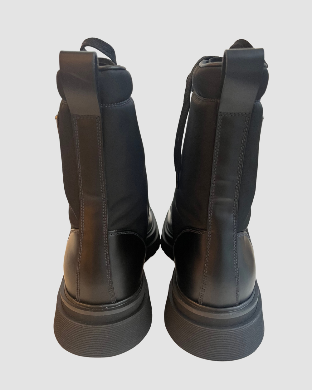 Prada Black Leather & Nylon Combat Boots