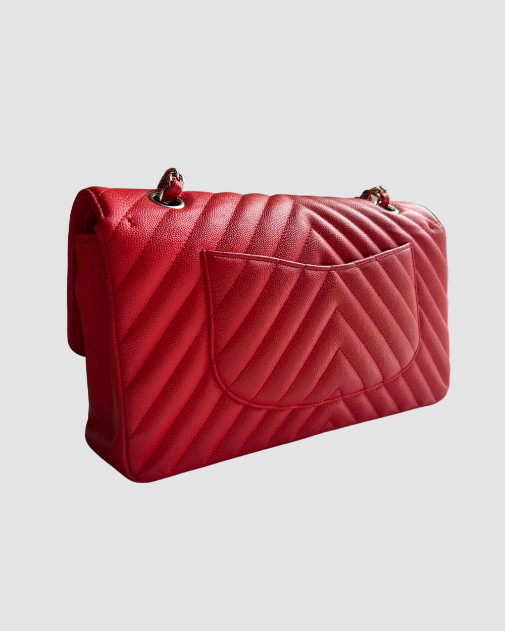 Chanel Red Medium Classic Caviar SHW, d