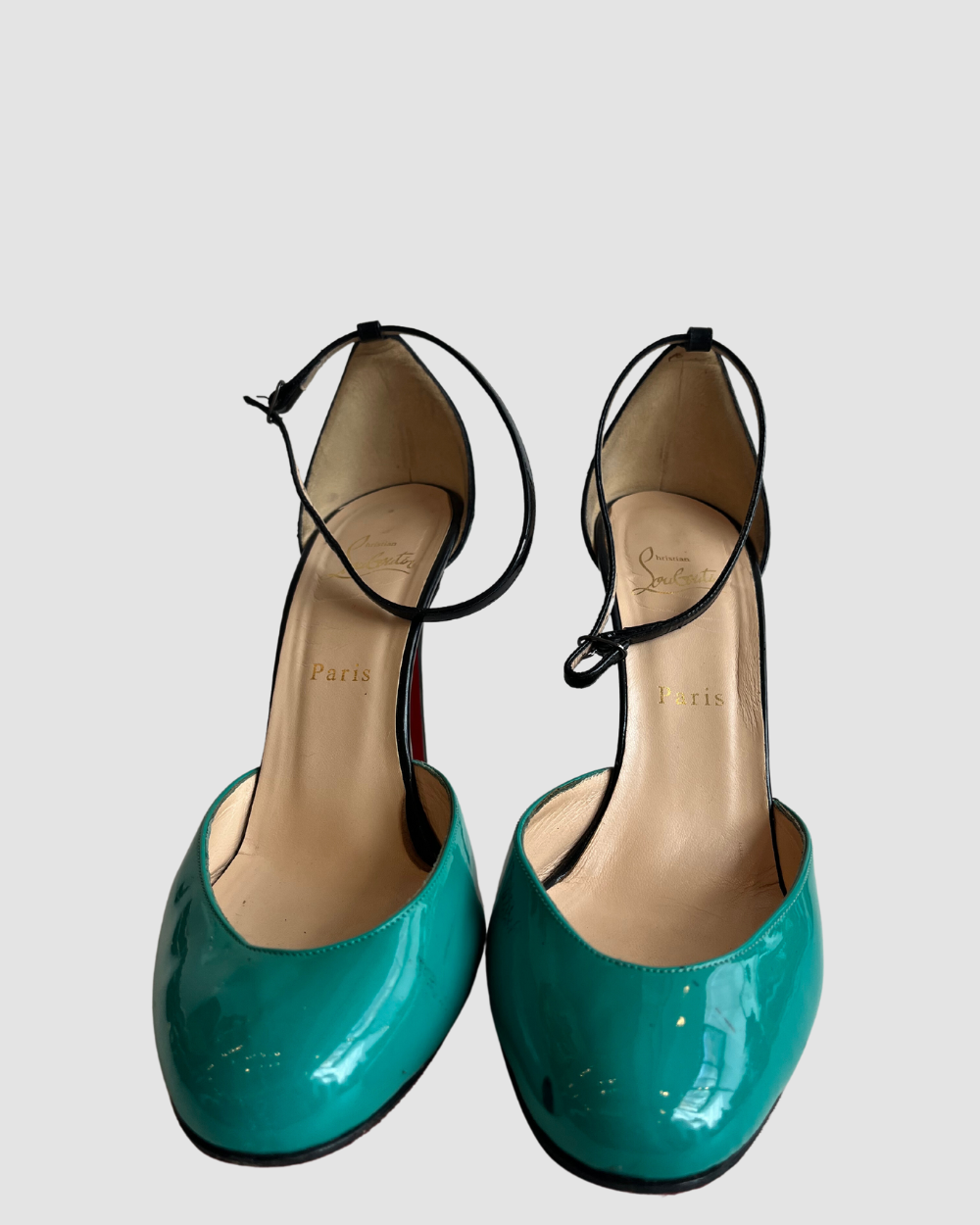 Christian Louboutin Teal & Black Patent Leather Heels, 40.5