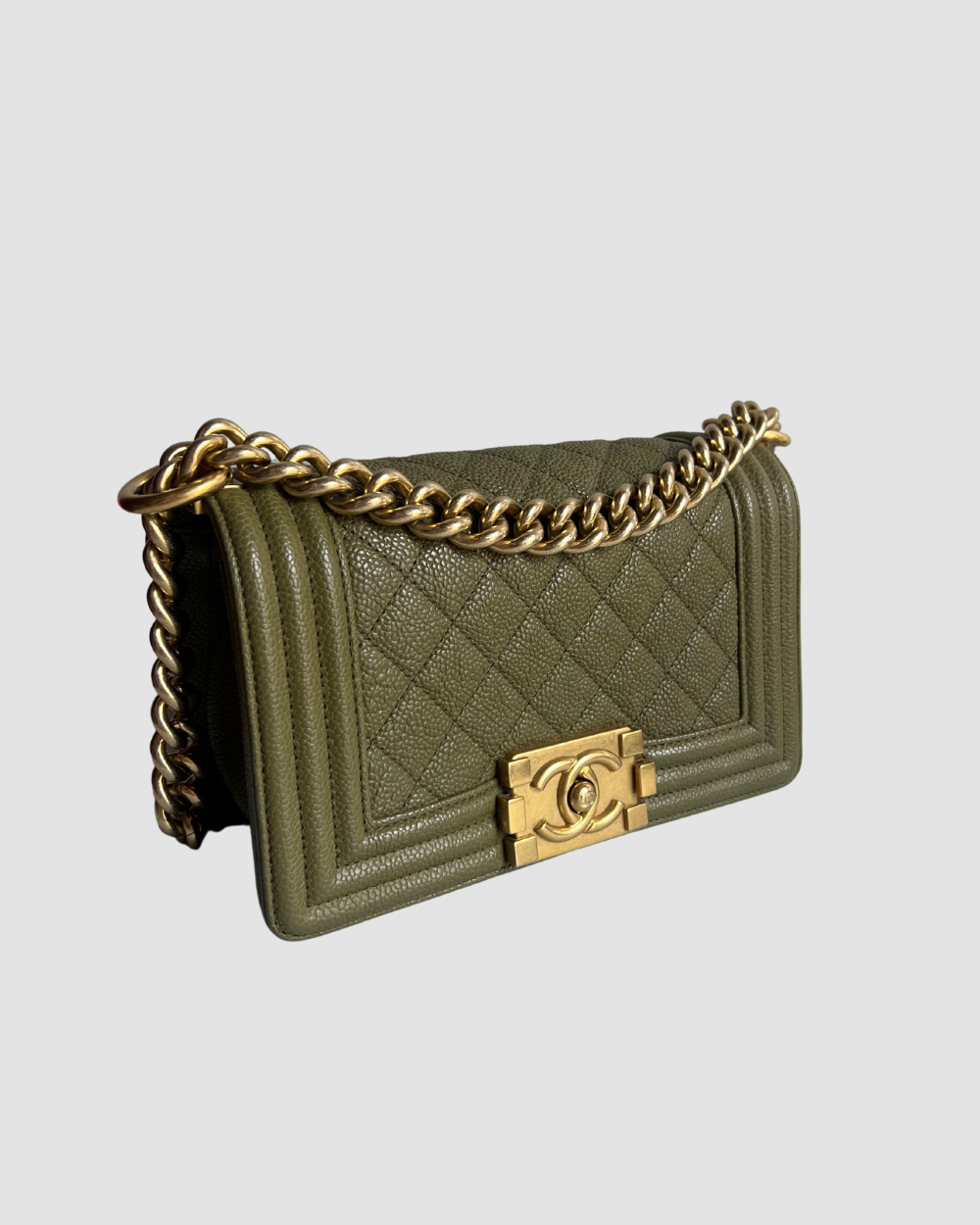Chanel Small Army Green Caviar Leather Boy Bag GHW