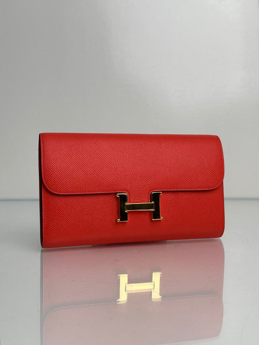Hermes Constance Long Wallet Epsom Rose Texas GHW