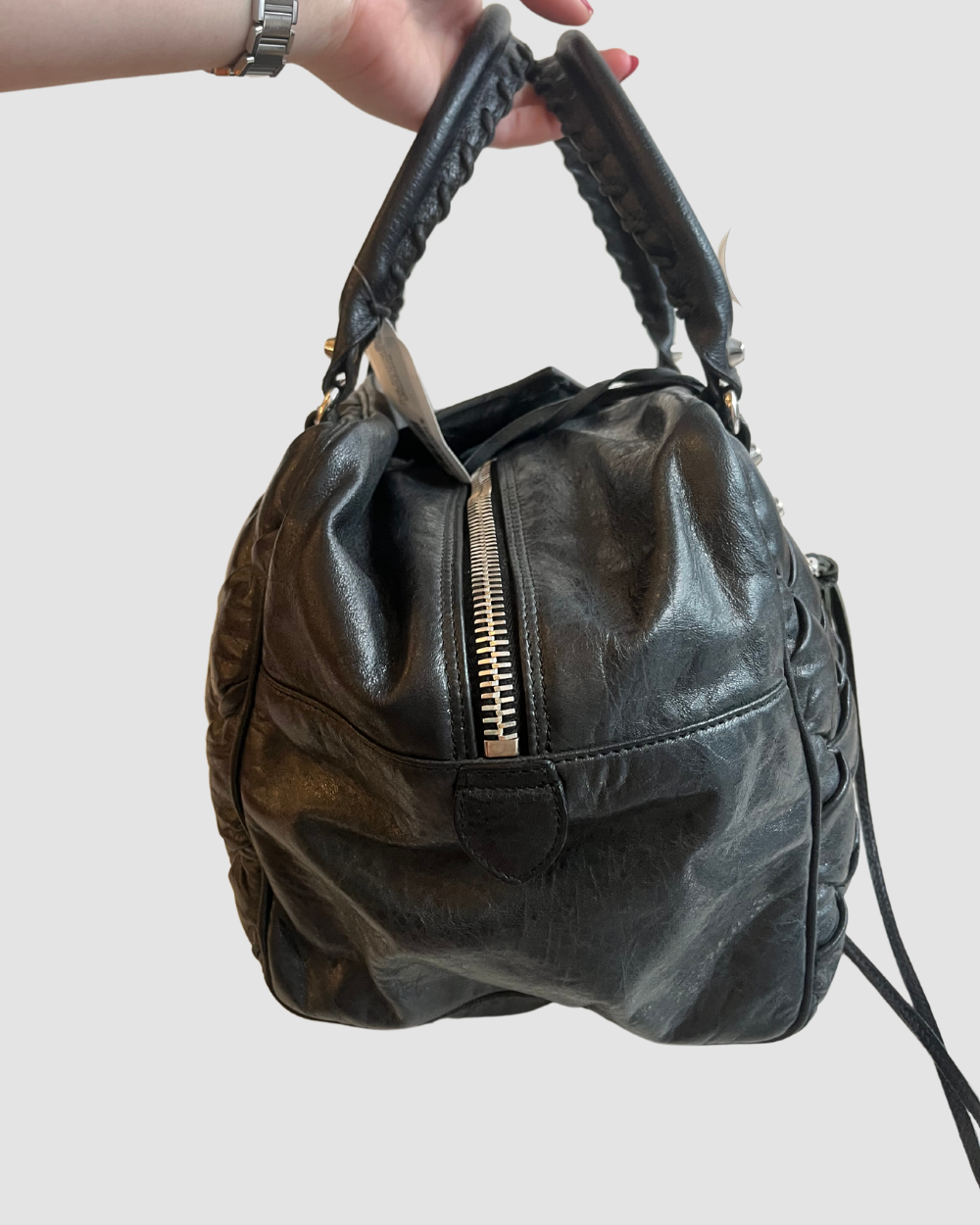 Balenciaga Black Leather Bowling Bag