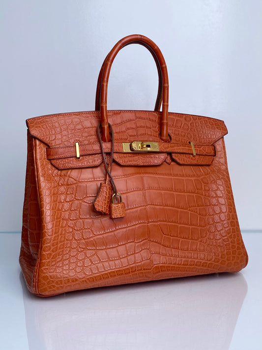 Hermes Birkin 35 Orange Matte Niloticus Croc GHW #O