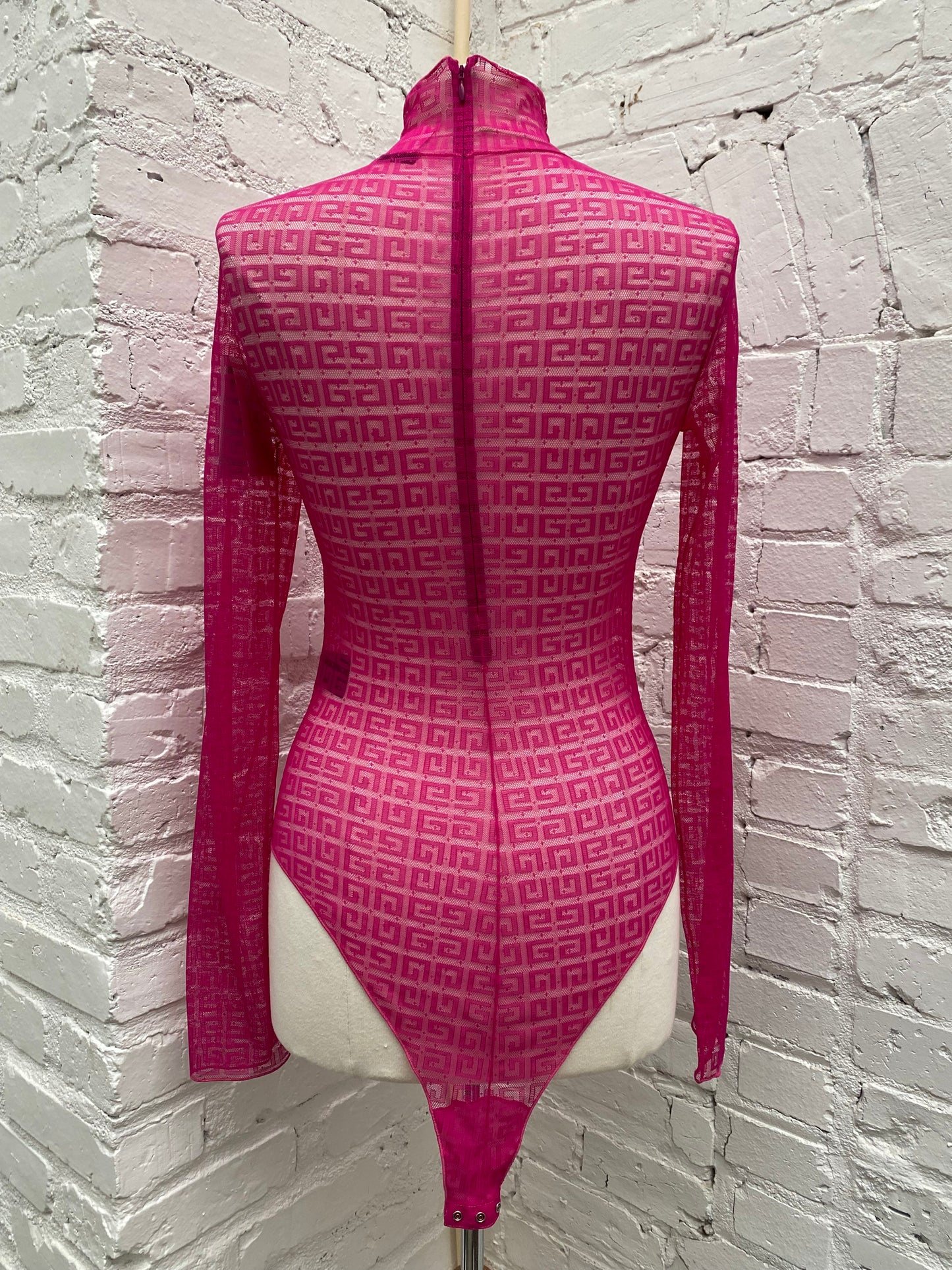 Givenchy Hot Pink Mesh Logo Bodysuit, S