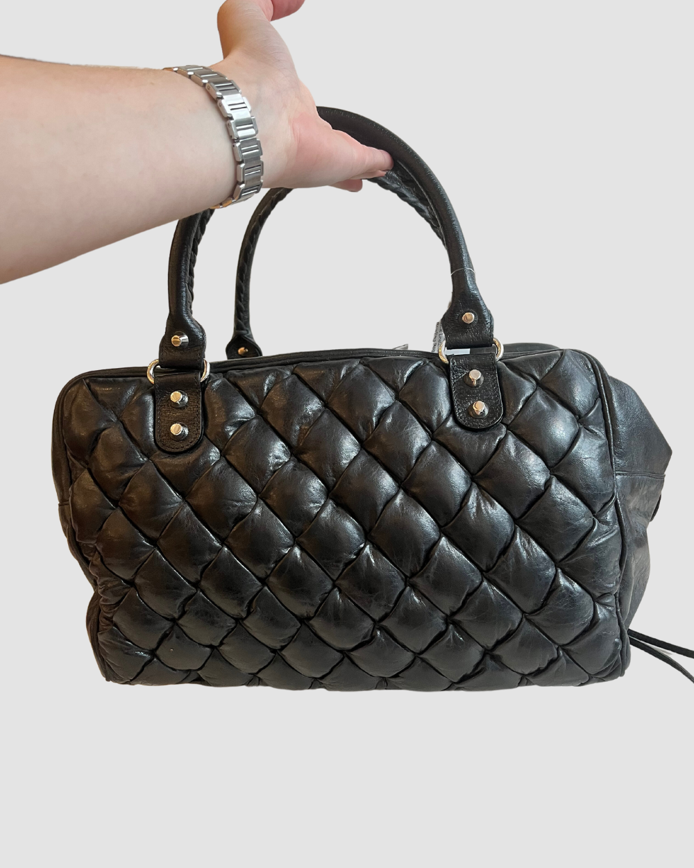 Balenciaga Black Leather Bowling Bag