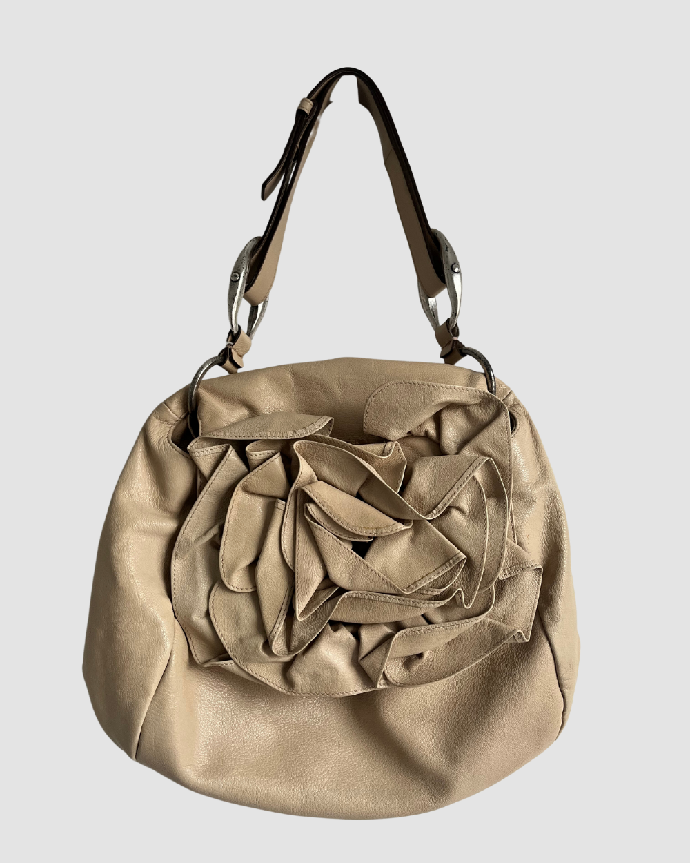 Saint Laurent Cream Floral Shoulder Bag