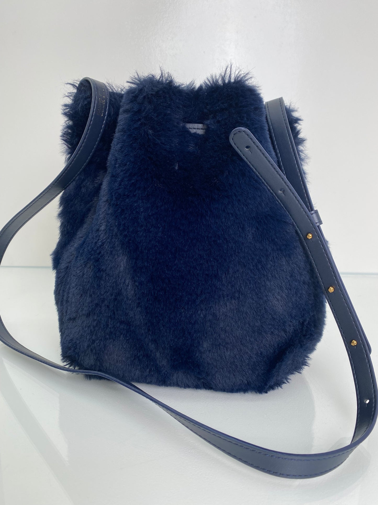 Mansur Gavriel Navy Faux Fur Crossbody Bucket Bag