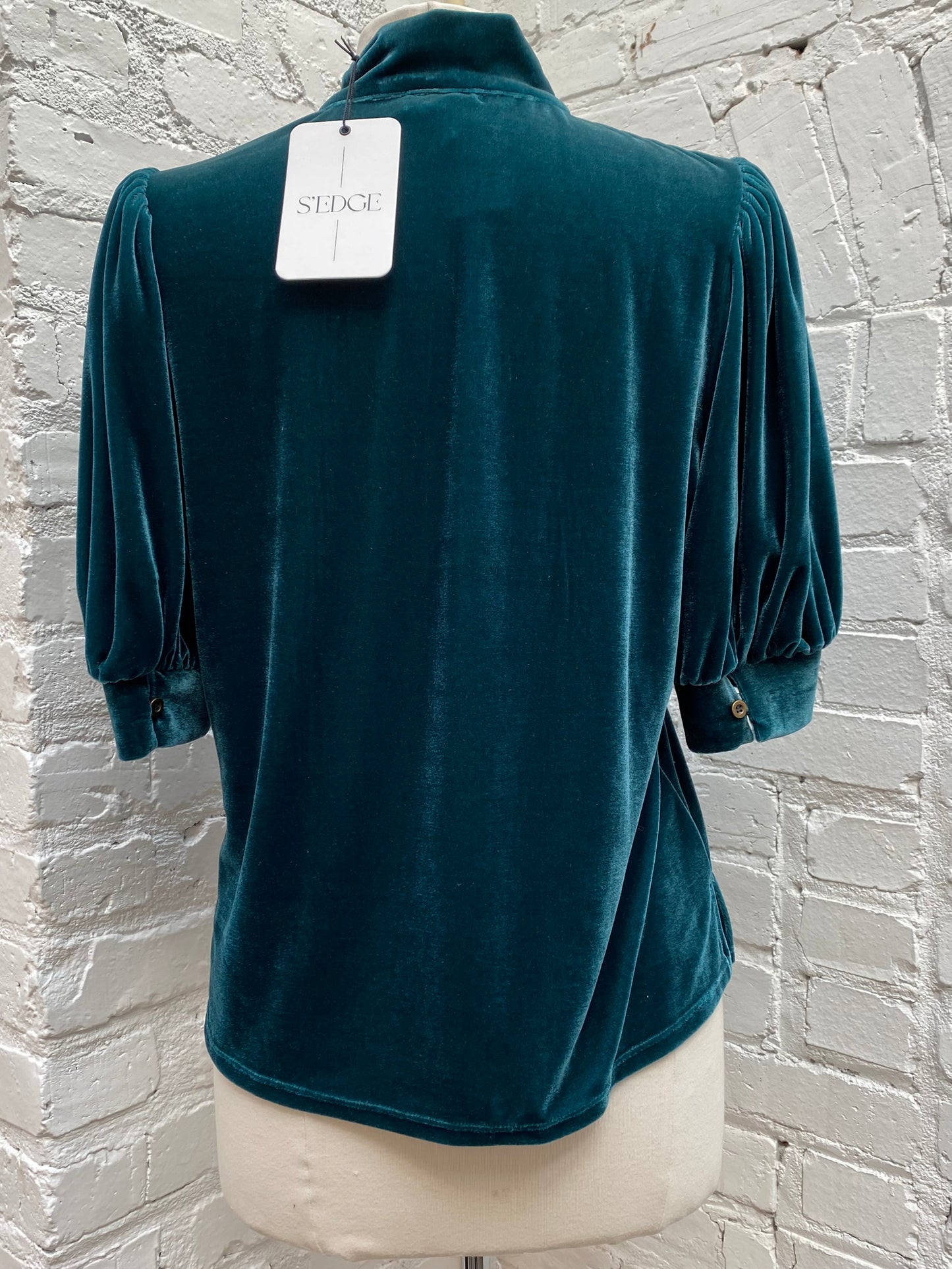 S’edge Blue Green Velvet Long Sleeve Top, S