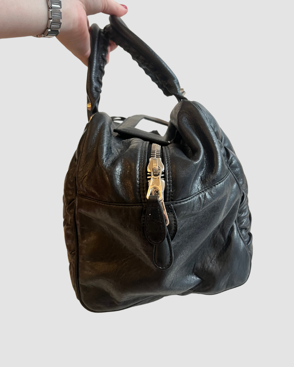 Balenciaga Black Leather Bowling Bag