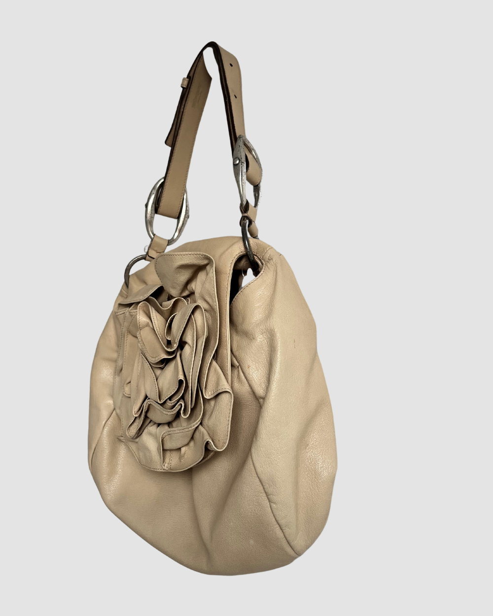 Saint Laurent Cream Floral Shoulder Bag