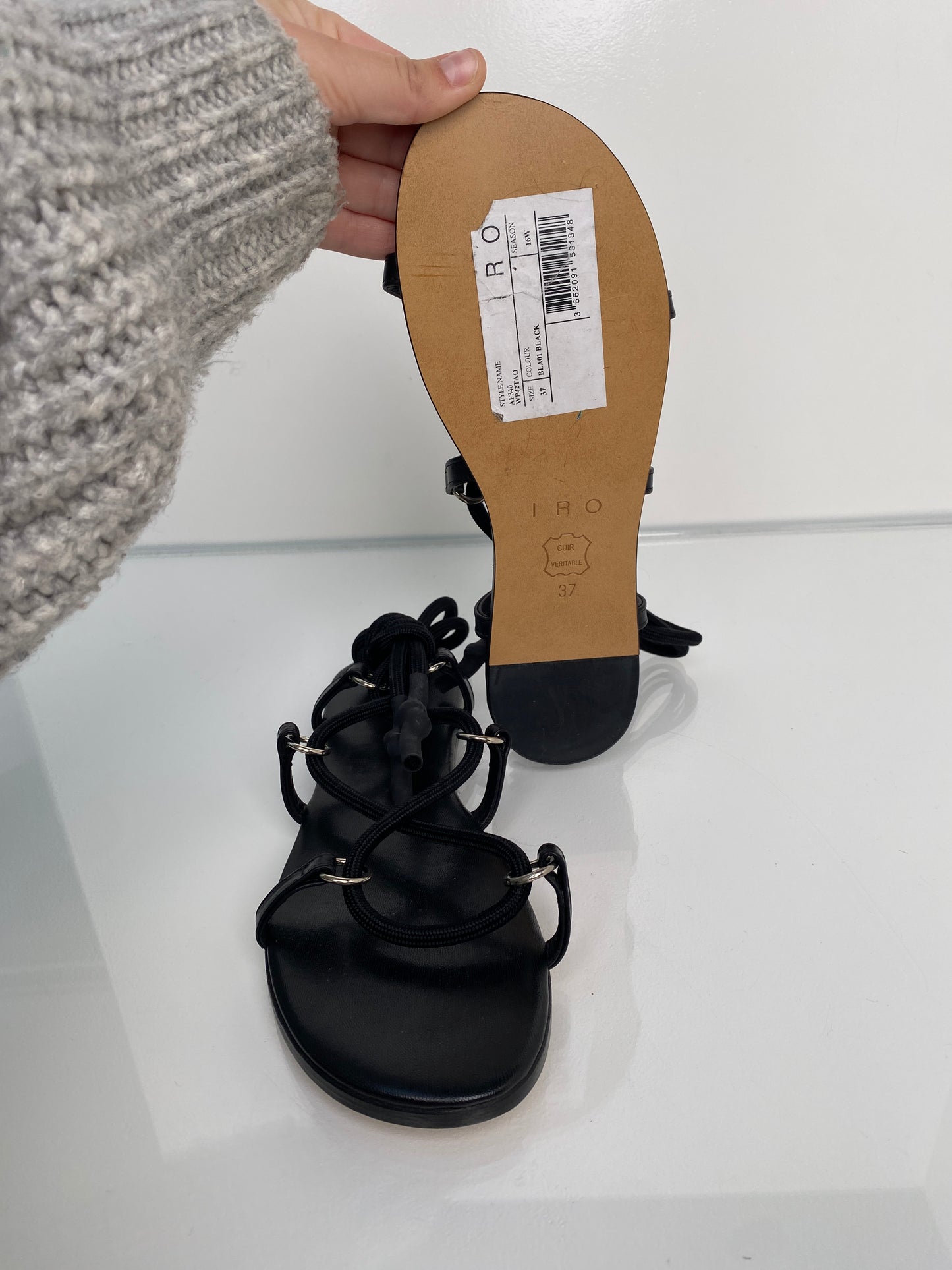 IRO Black Cord Sandals, 37