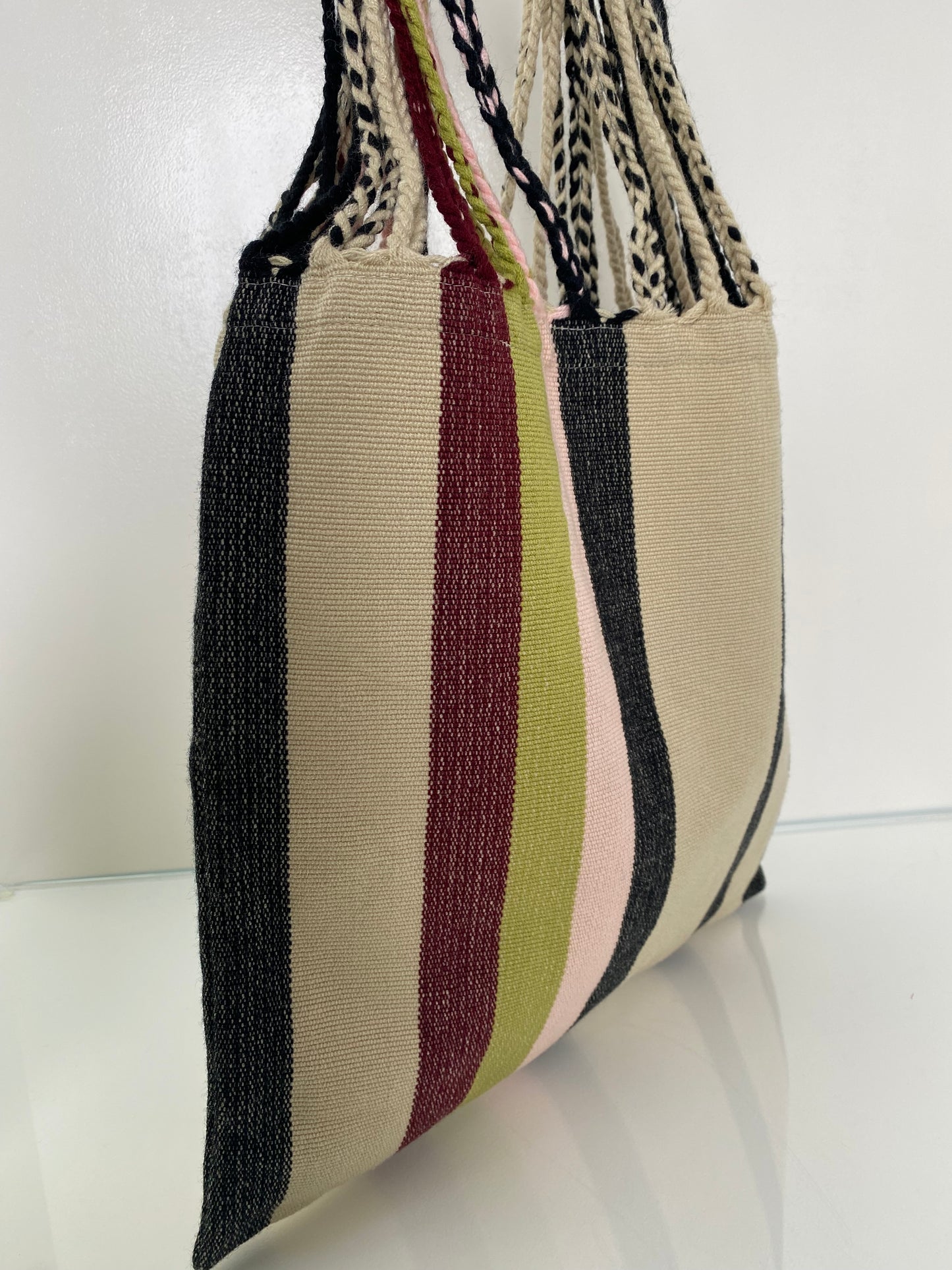 Marni Cream, Black, Burgundy, & Multicolor Striped Tote Bag