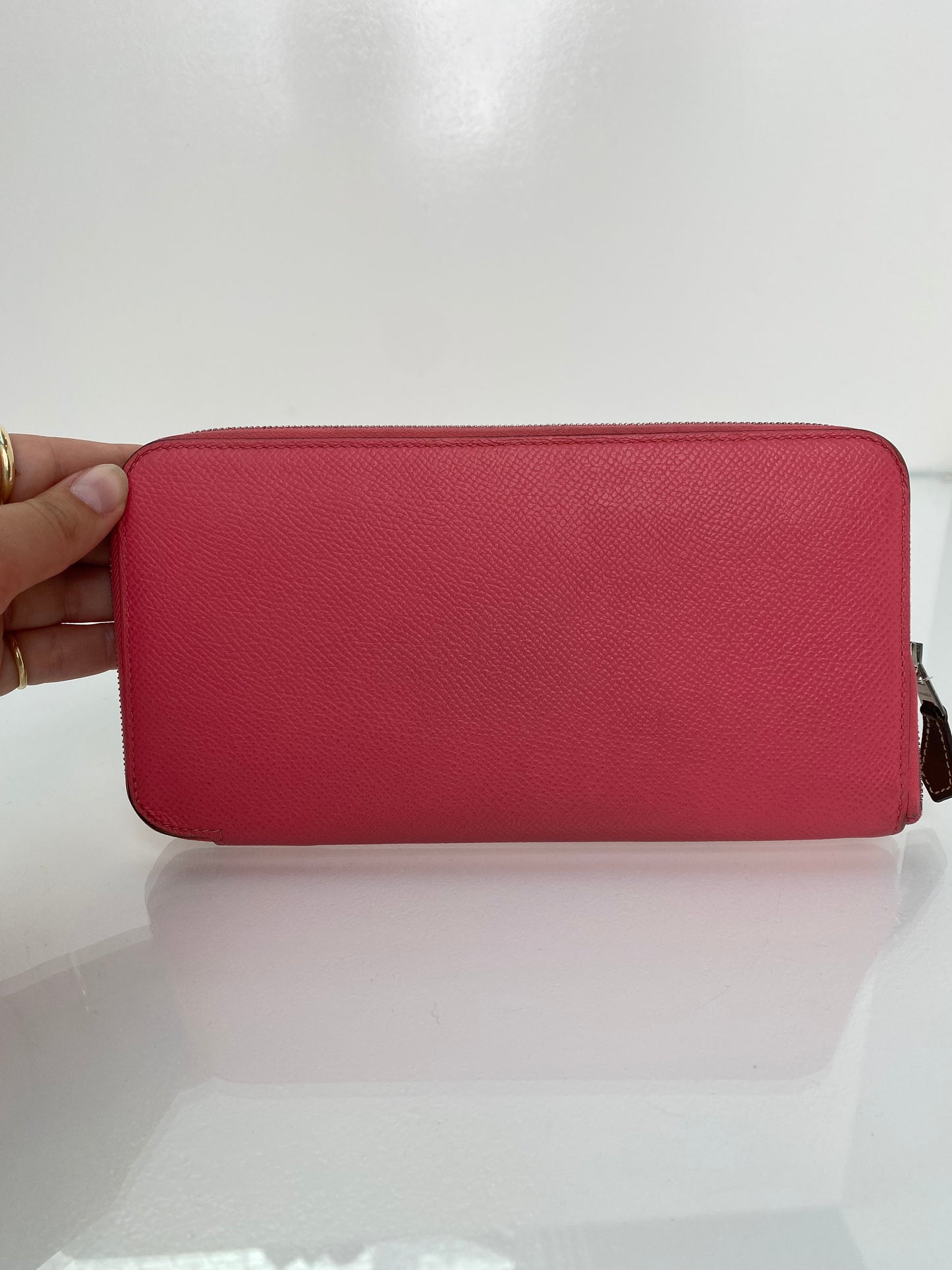 Hermes Azap Silk Rose Azalee Epsom Zip around Long wallet PHW