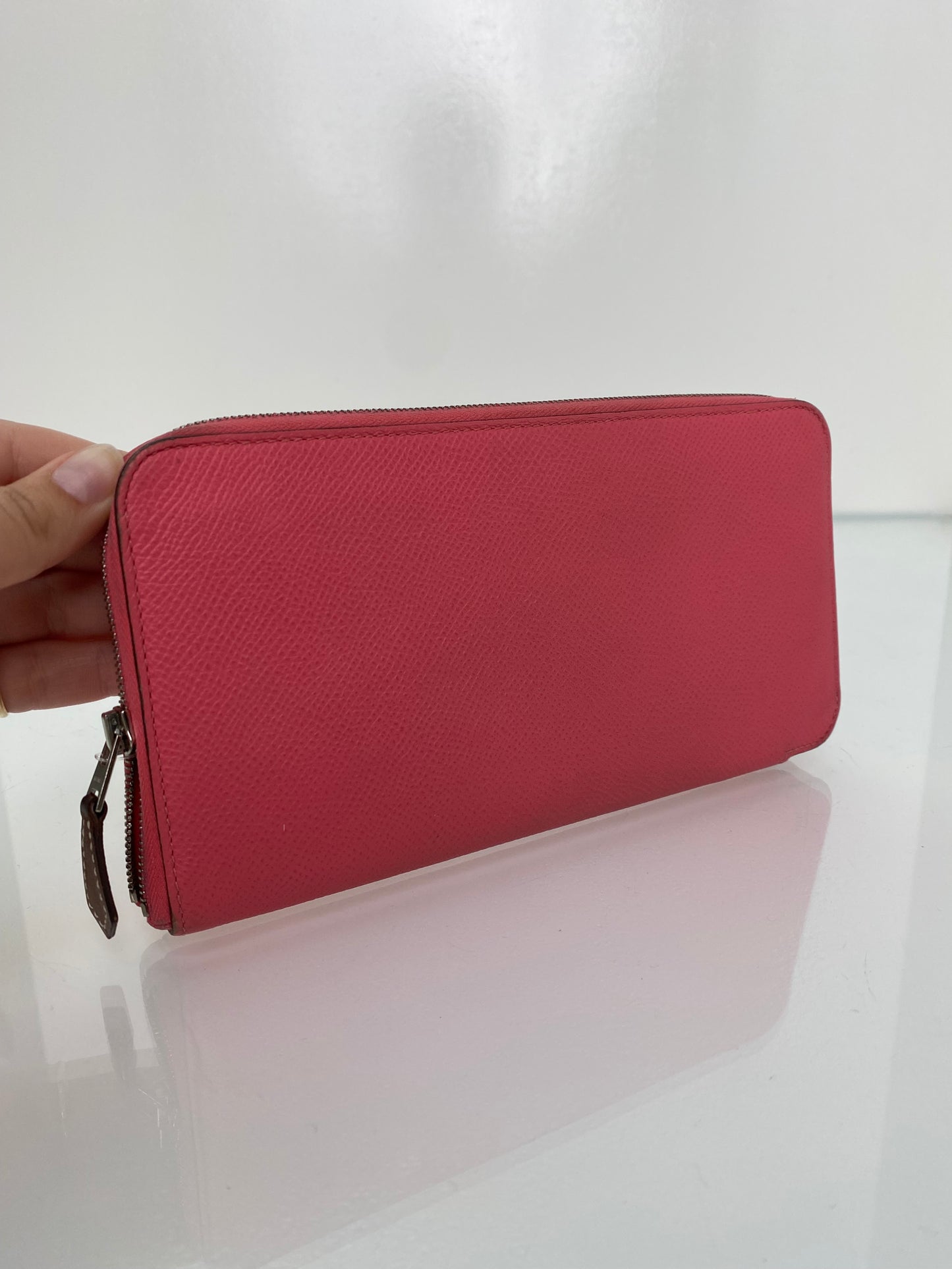 Hermes Azap Silk Rose Azalee Epsom Zip around Long wallet PHW