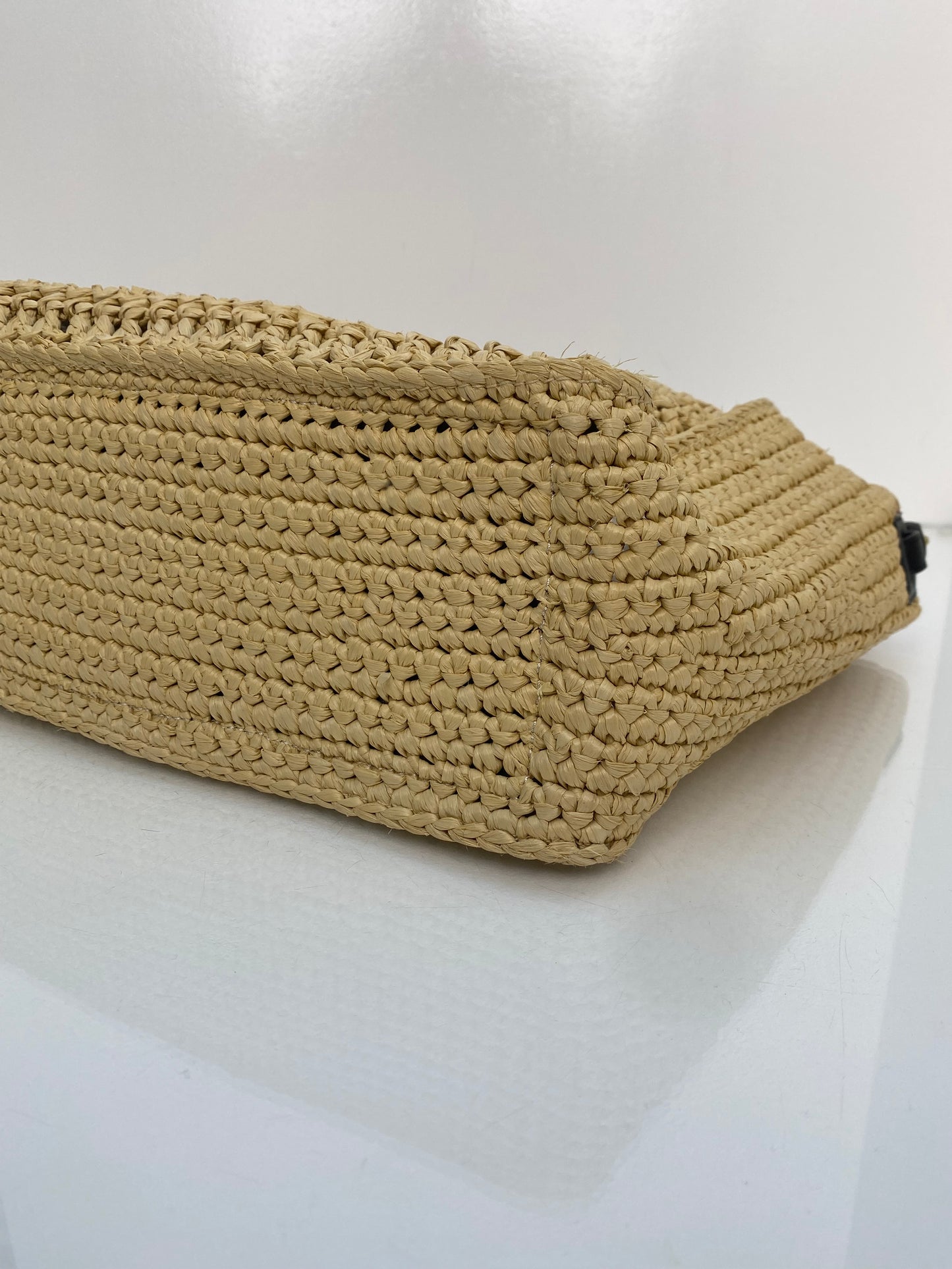 Stella McCartney Black Vegan Leather & Raffia Shoulder Bag
