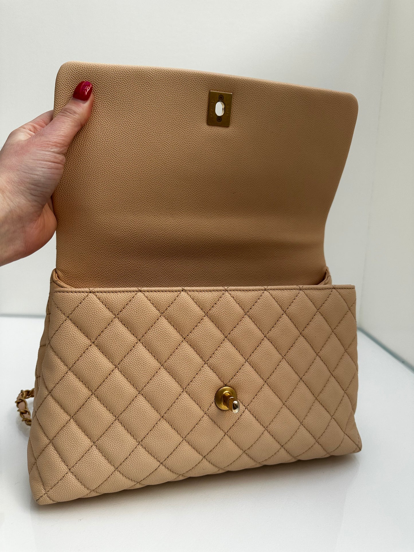 Chanel Medium Beige Coco Handle Caviar Leather GHW