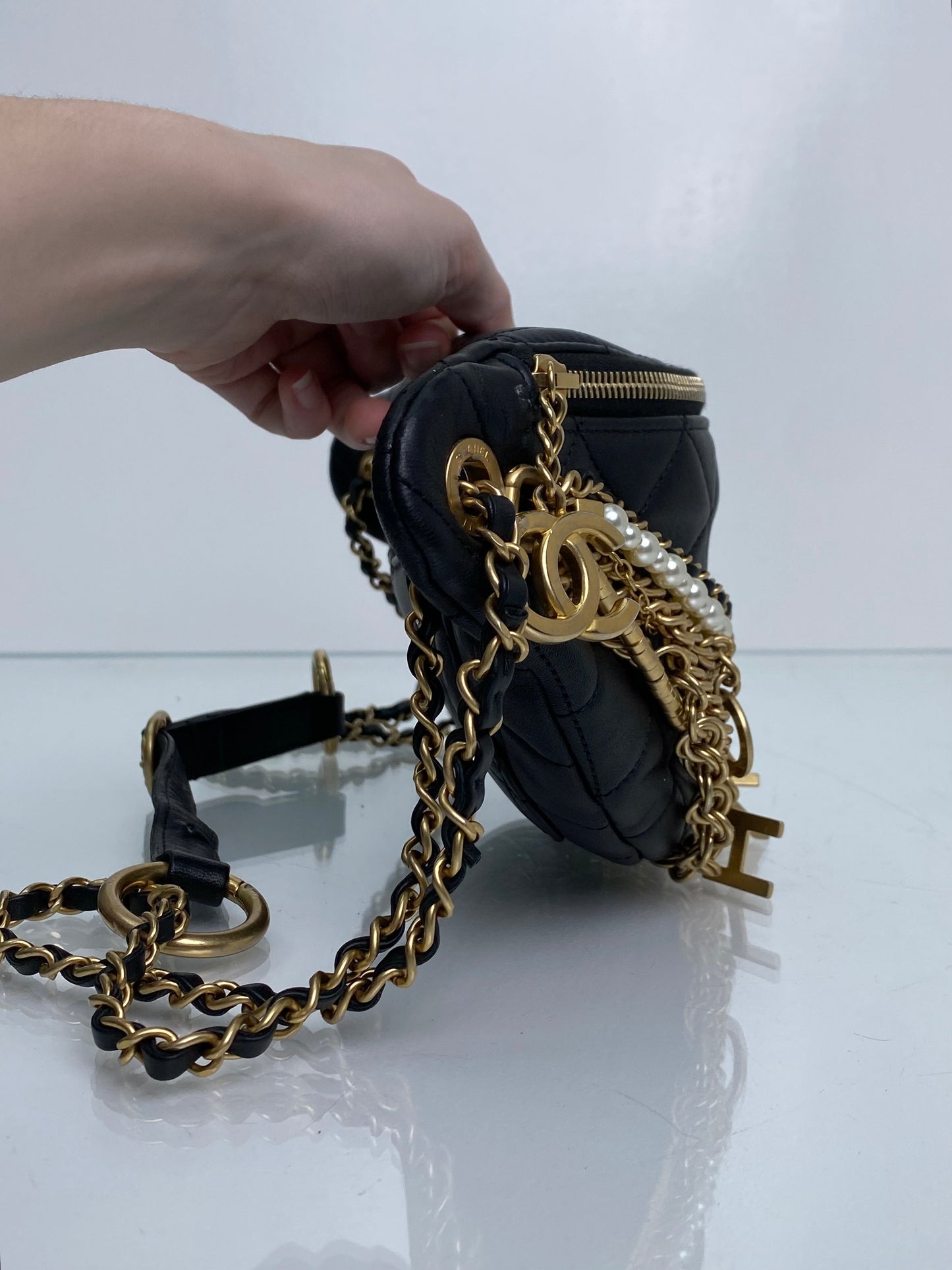 Chanel All About Chains Black Leather Bum Bag