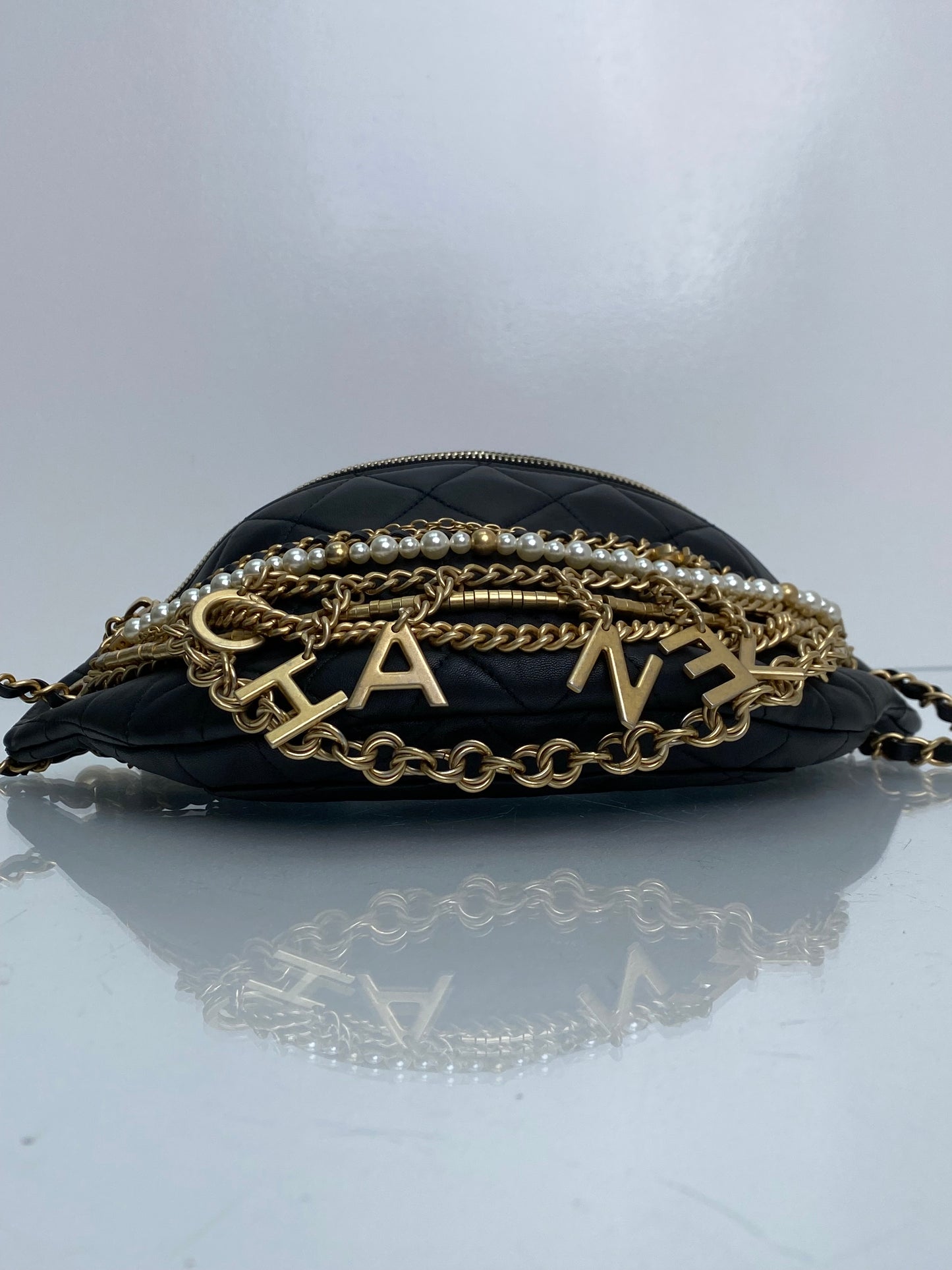 Chanel All About Chains Black Leather Bum Bag