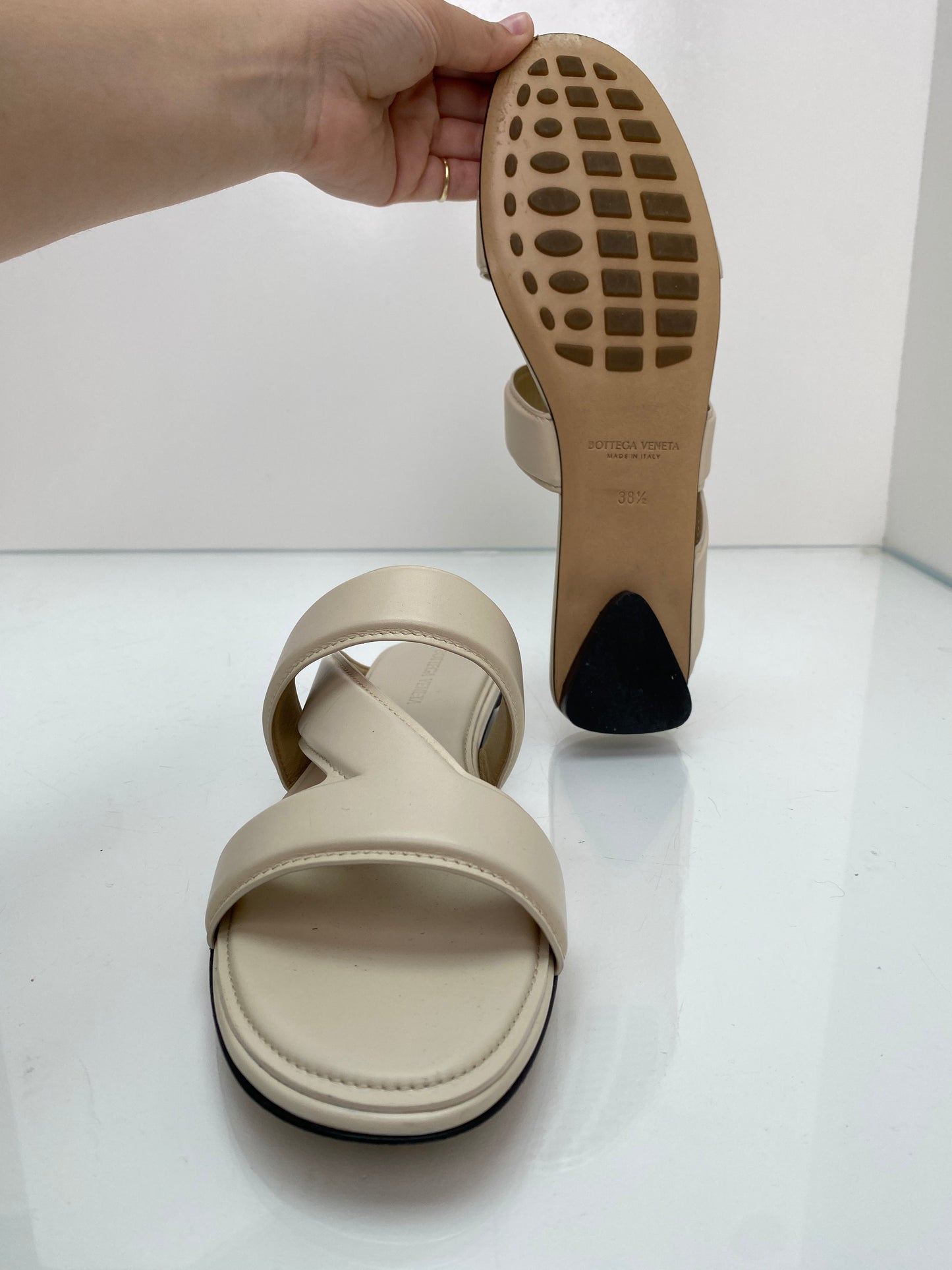 Bottega Veneta The Band Cream Sandals, 38.5