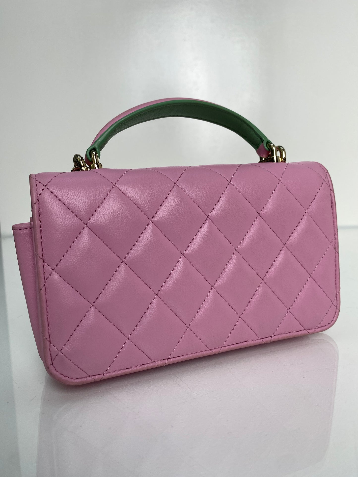 Chanel Pink & Green Top Handle Phone Holder Crossbody Bag GHW