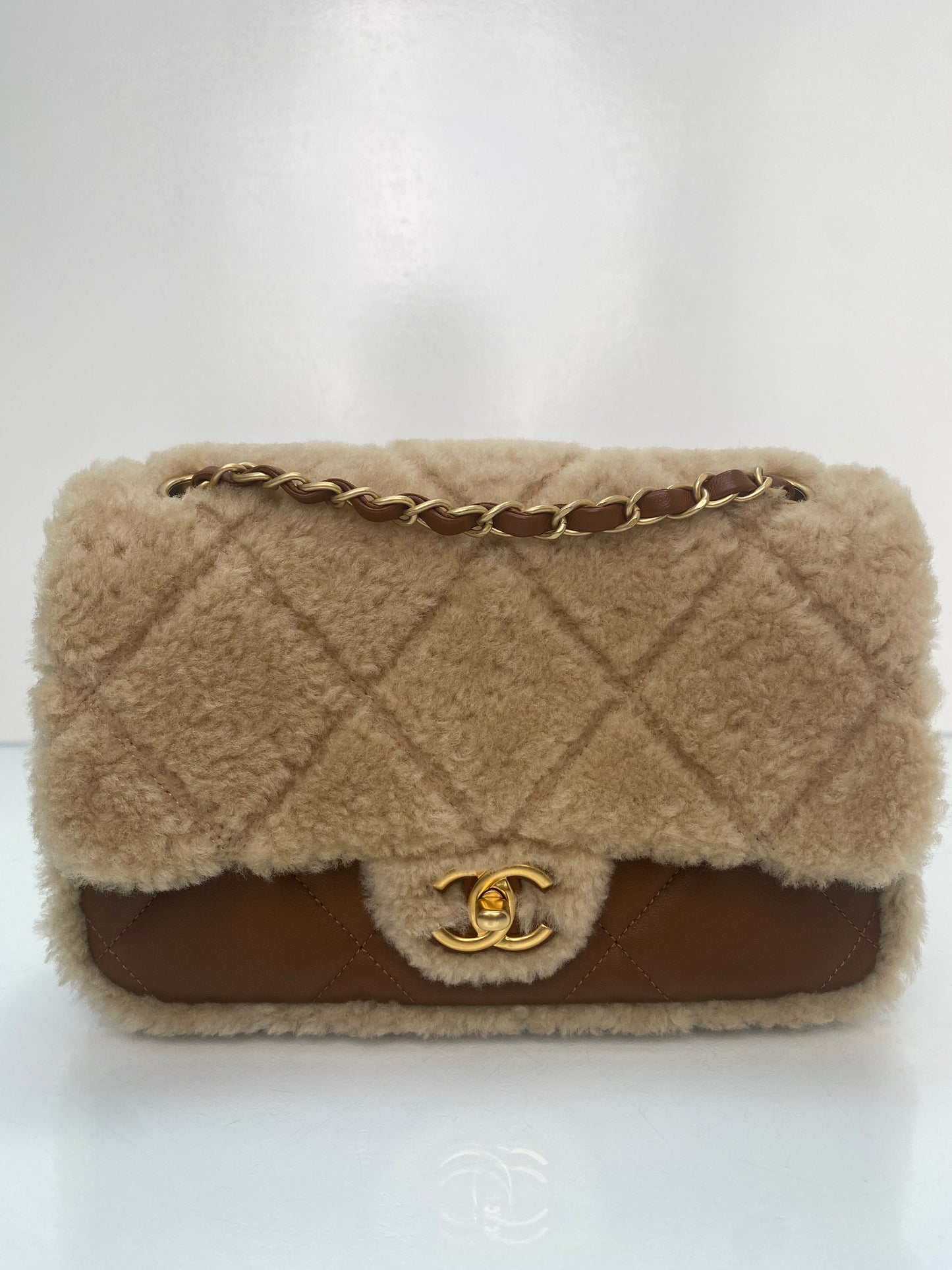 Chanel Camel & Shearling Medium Flap Bag GHW